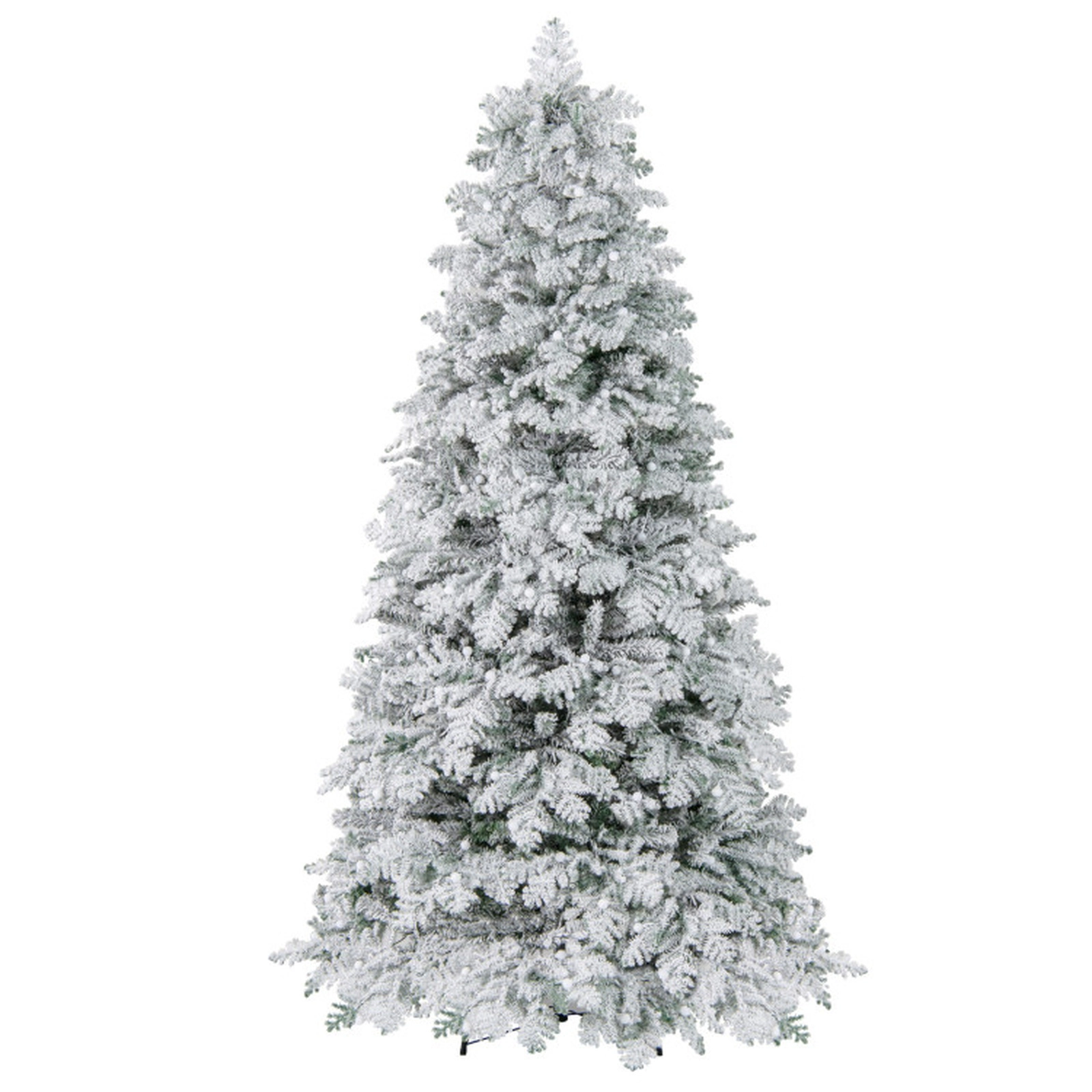 SUGIFT Pre-lit Hinged Snow-flocked Artificial Christmas Tree with Warm White LED Lights 7 Feet Green & White