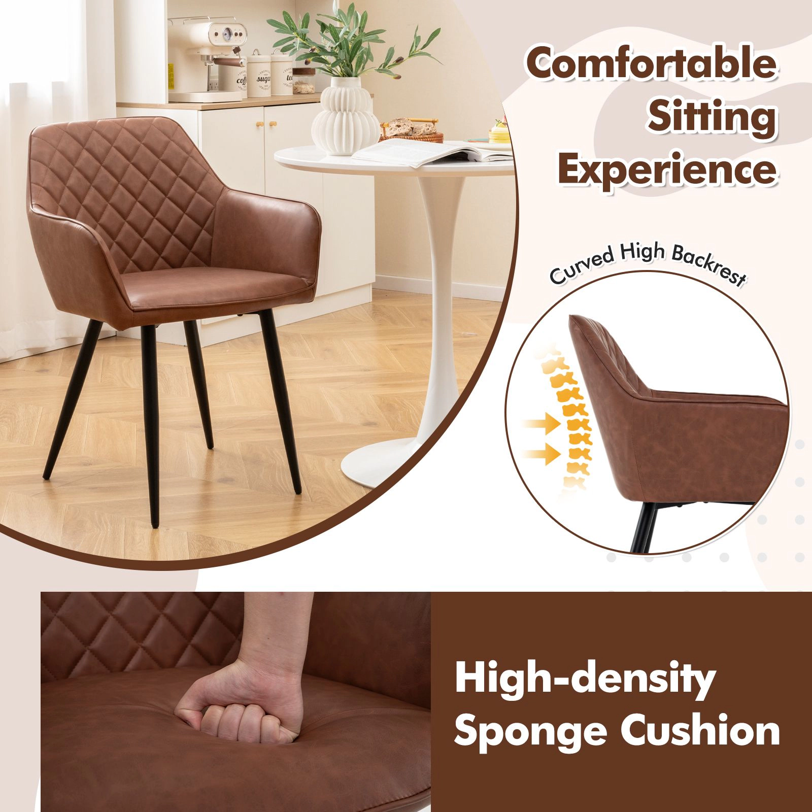 SlickBlue Unisex Set of 2 PU Leather Dining Chairs with Curved Backrest