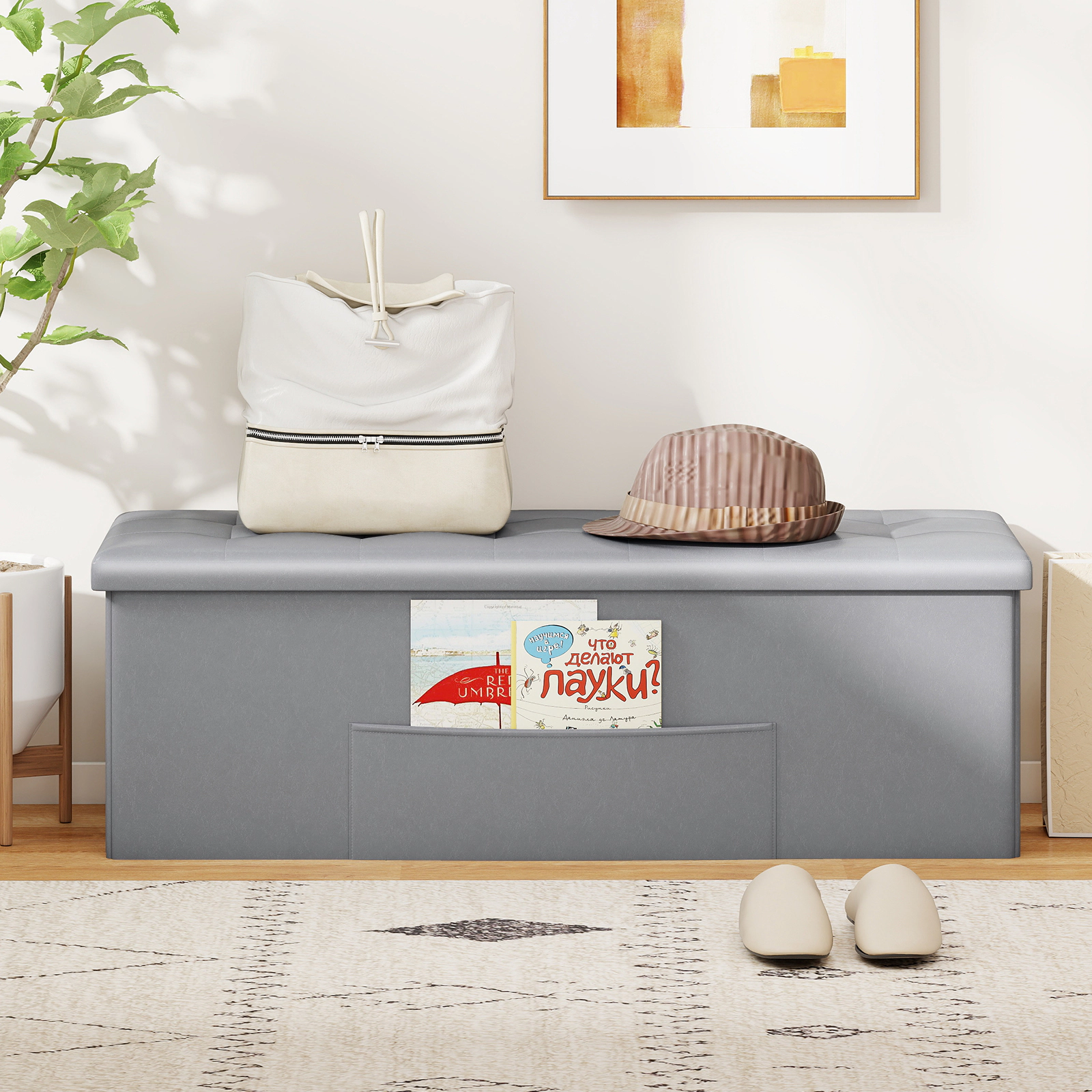 SUGIFT 43-in Folding Storage Ottoman Bench Foot Rest Stool with 550-lb Capacity 38-Gallon Storage 43 x 15 x 15 in Gray