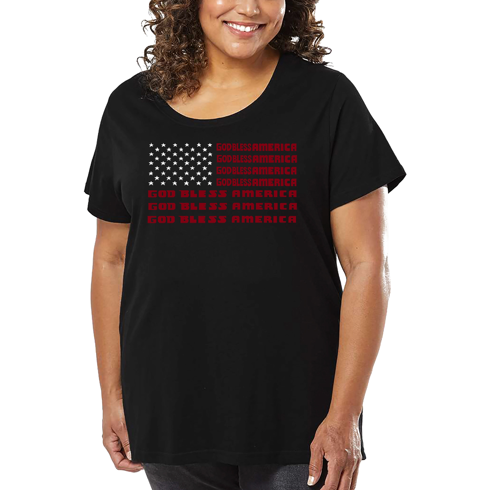 LA Pop Art Women's Plus Word T-Shirt - God Bless America