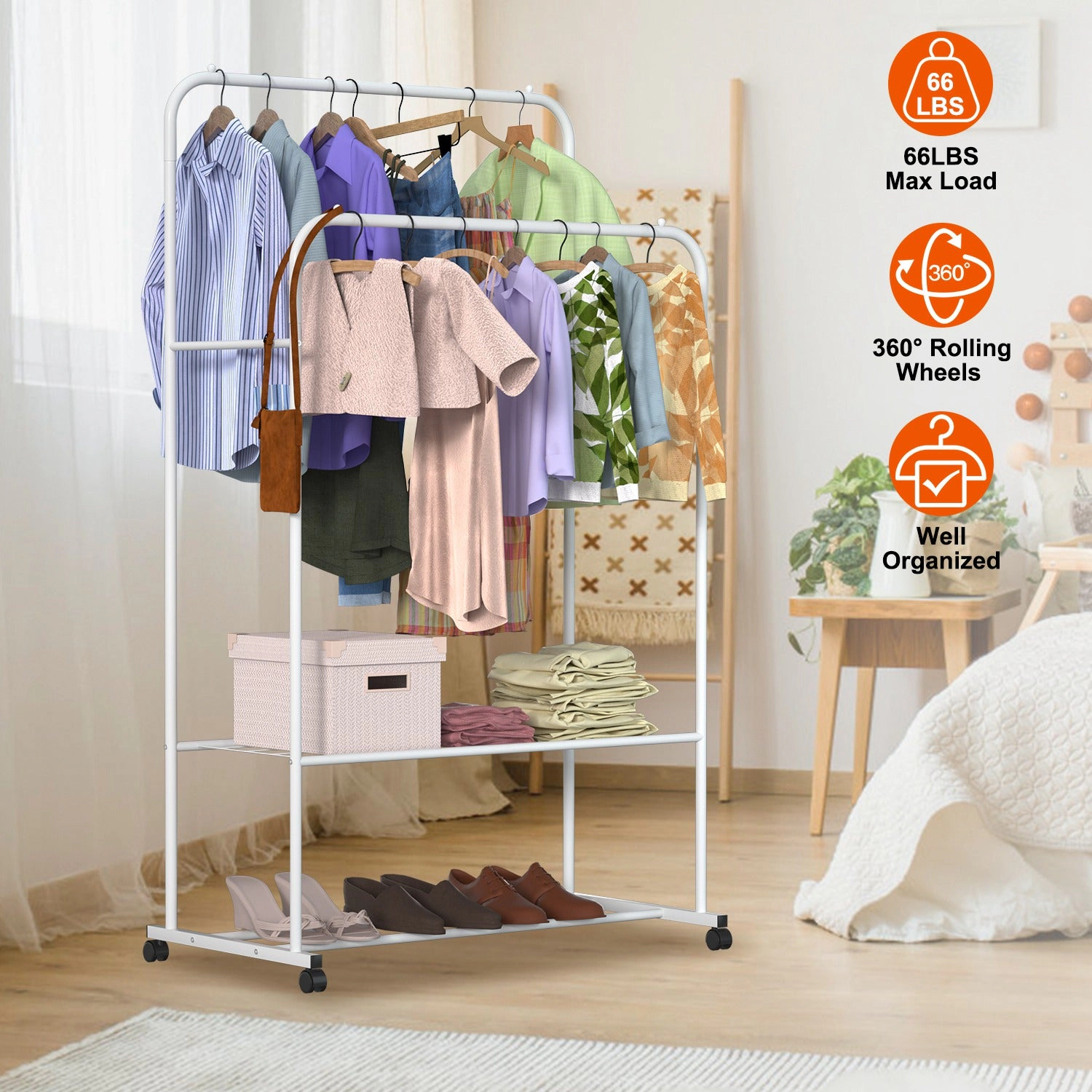 GBruno Rolling Garment Rack With Shoe Storage