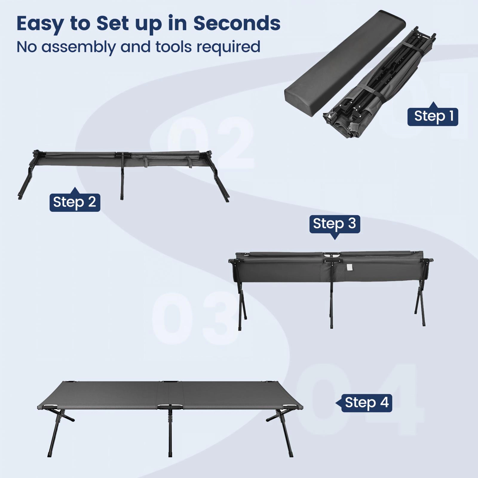 SUGIFT Adult and Kids Gray Folding Camping Cot with X-Shaped Iron Legs 26.5-in W 16.5-in H 300-lb Bed Capacity