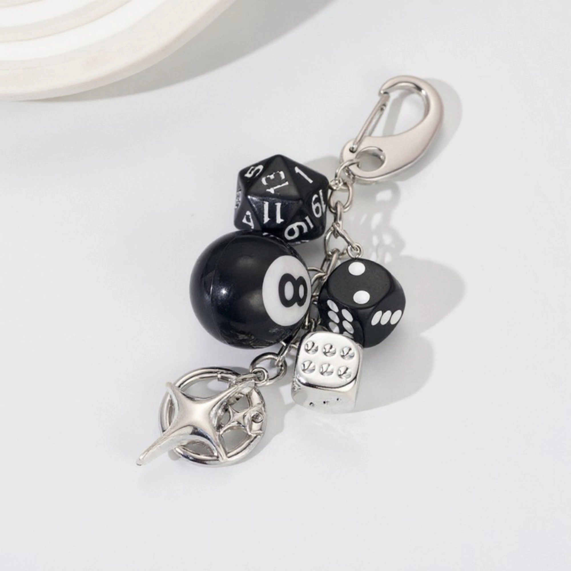 Alilang Women's Dice and 8-Ball Charm Keychain with Star Pendant