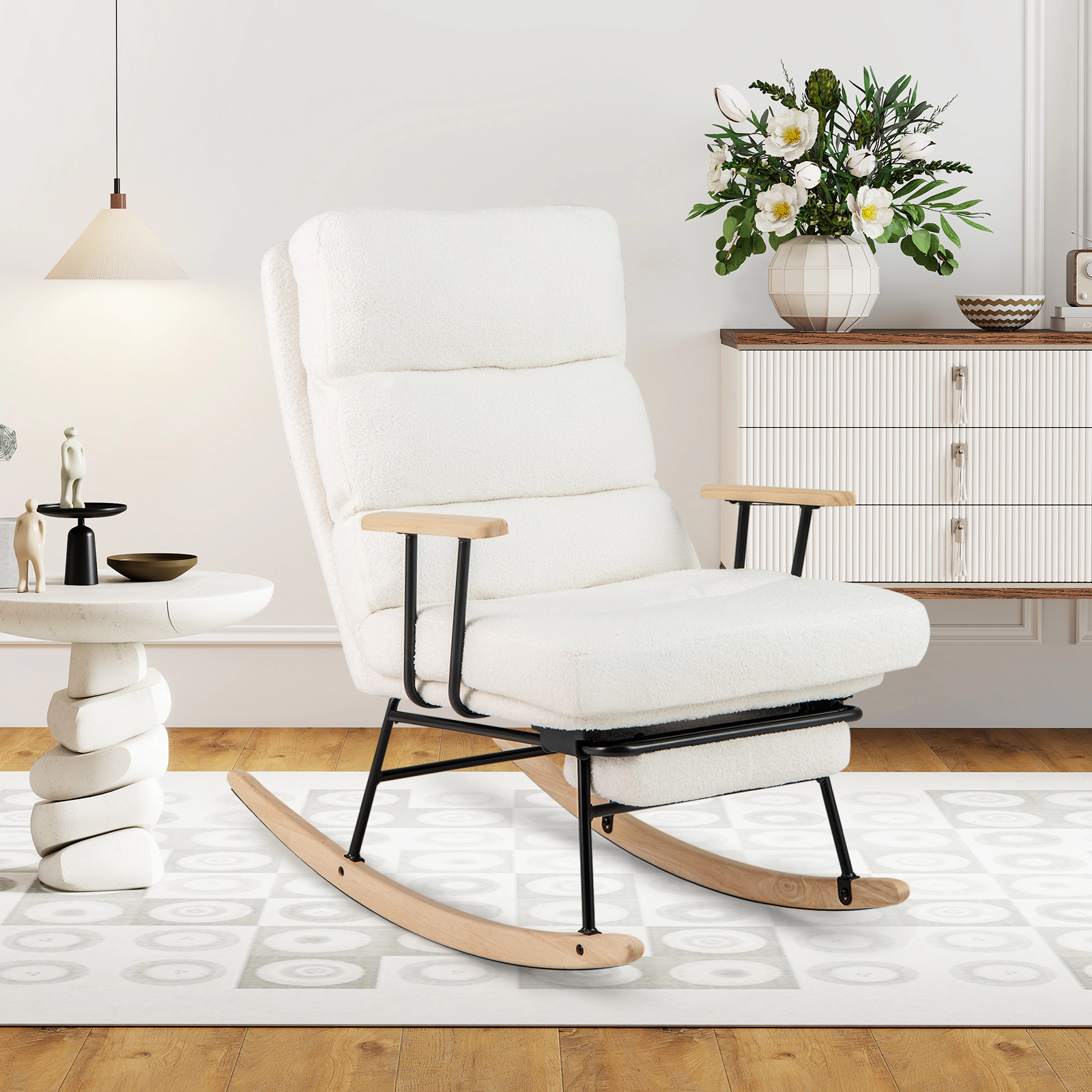 LJG Nursery Rocking Chair Teddy Velvet Upholstered Rocking Chair