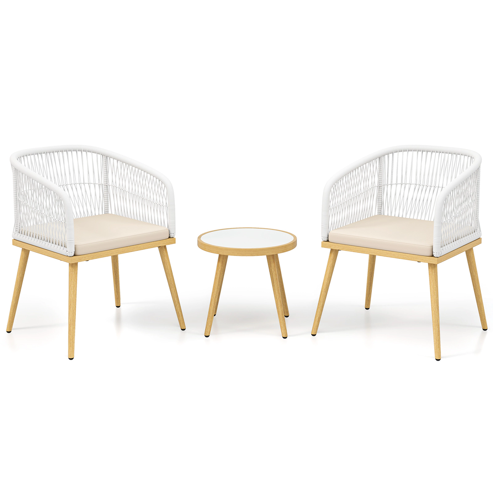 SUGIFT 3-Piece Beige PE Wicker Bistro Set with Galvanized Metal Frame