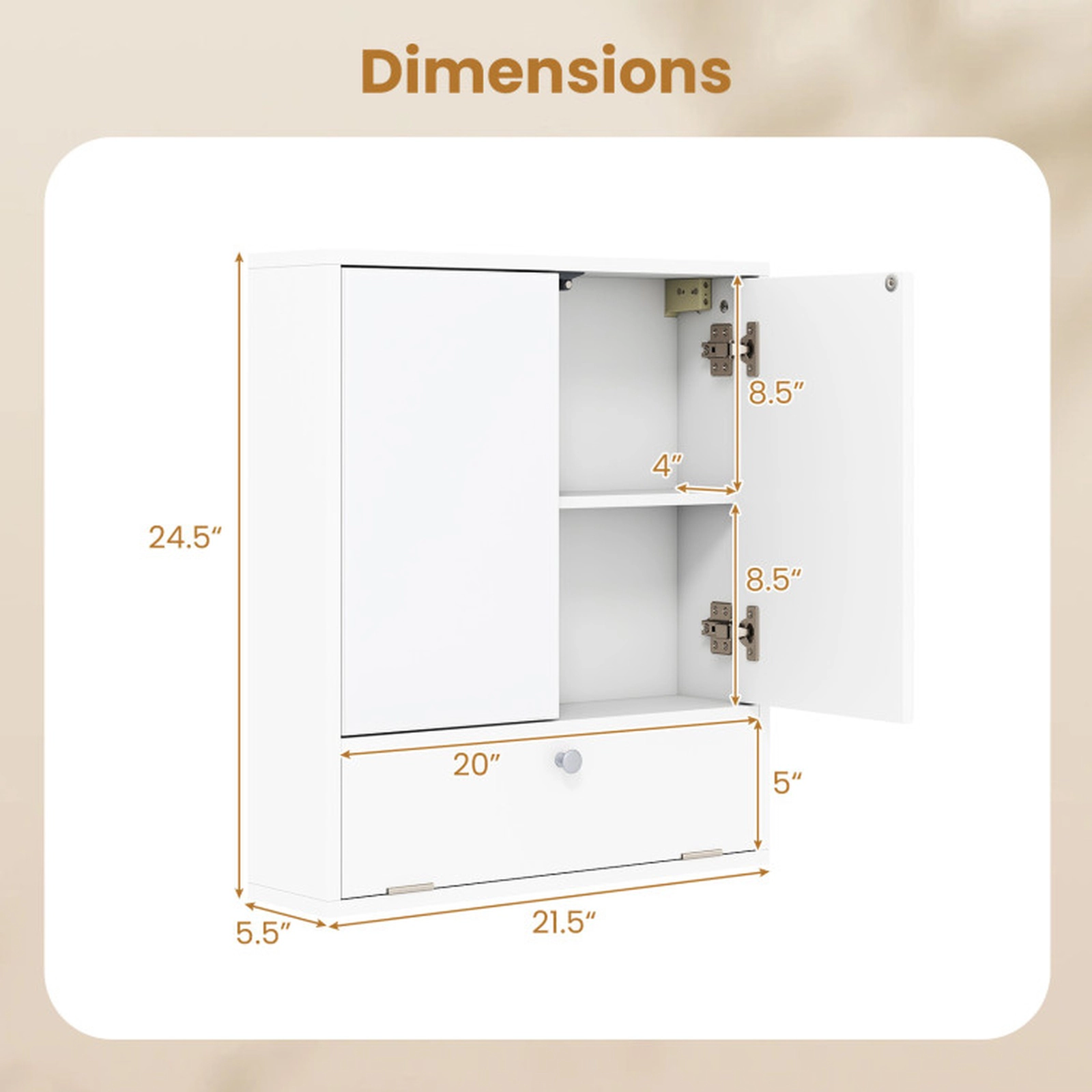SUGIFT 2 Push-to-Open Mirrored Doors Engineered Wood Medicine Cabinet 21.5-in x 5.5-in x 24.5-in 22-lb Shelf White