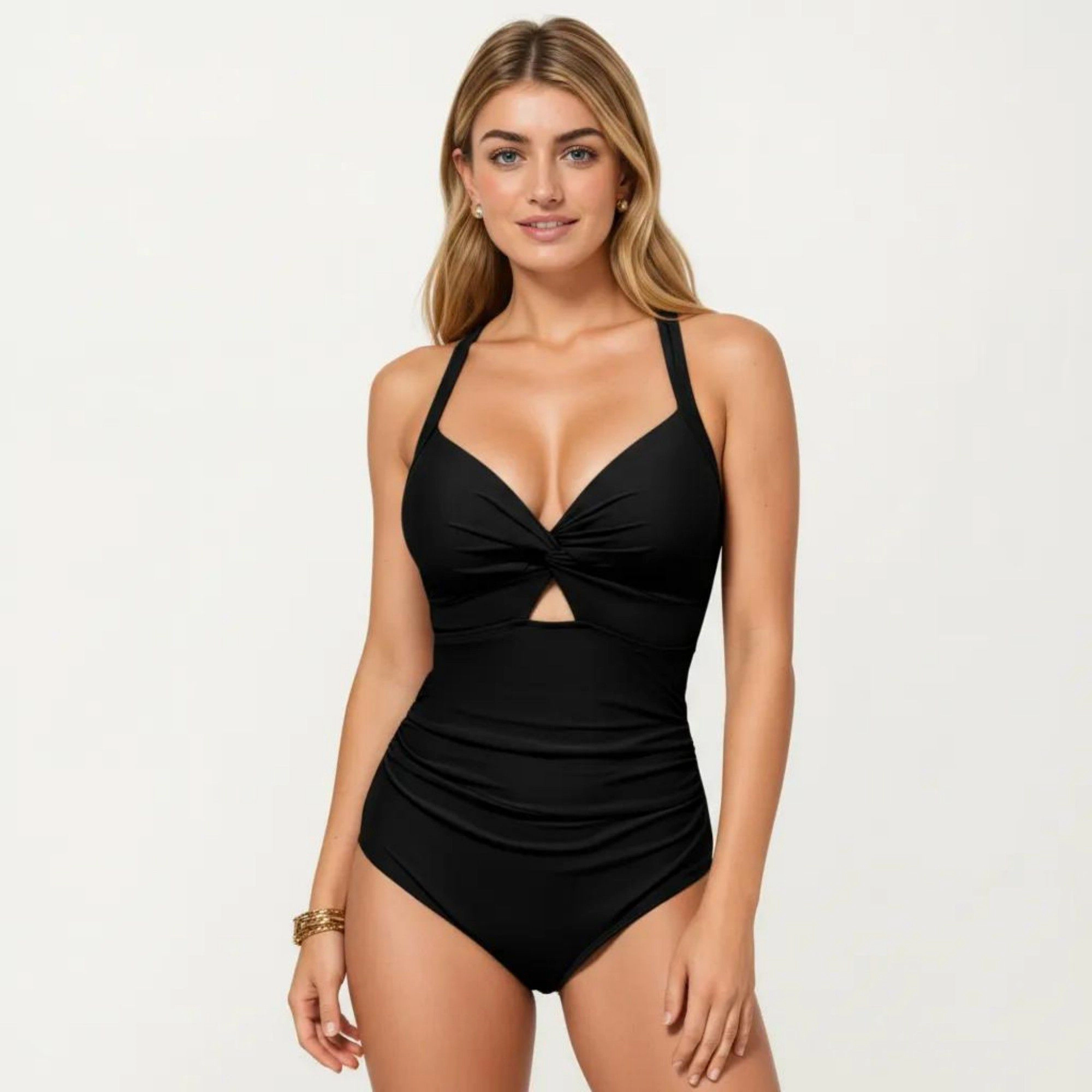 Anna-Kaci Women Halter Twist Front Ruched One-Piece Swimsuit