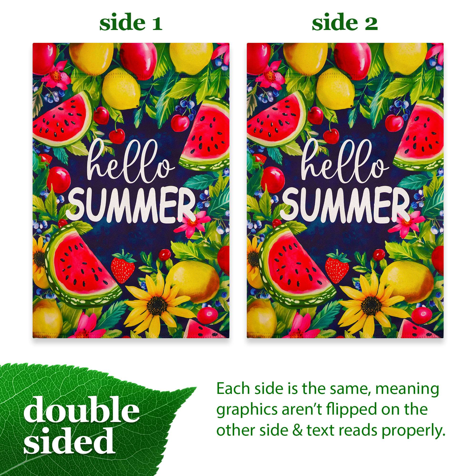 G128 Hello Summer Watermelon 12x18 Double-Sided Garden Flag