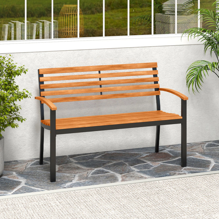 Hivvago Outdoor Bench Acacia Wood Patio Loveseat With Backrest Armrests