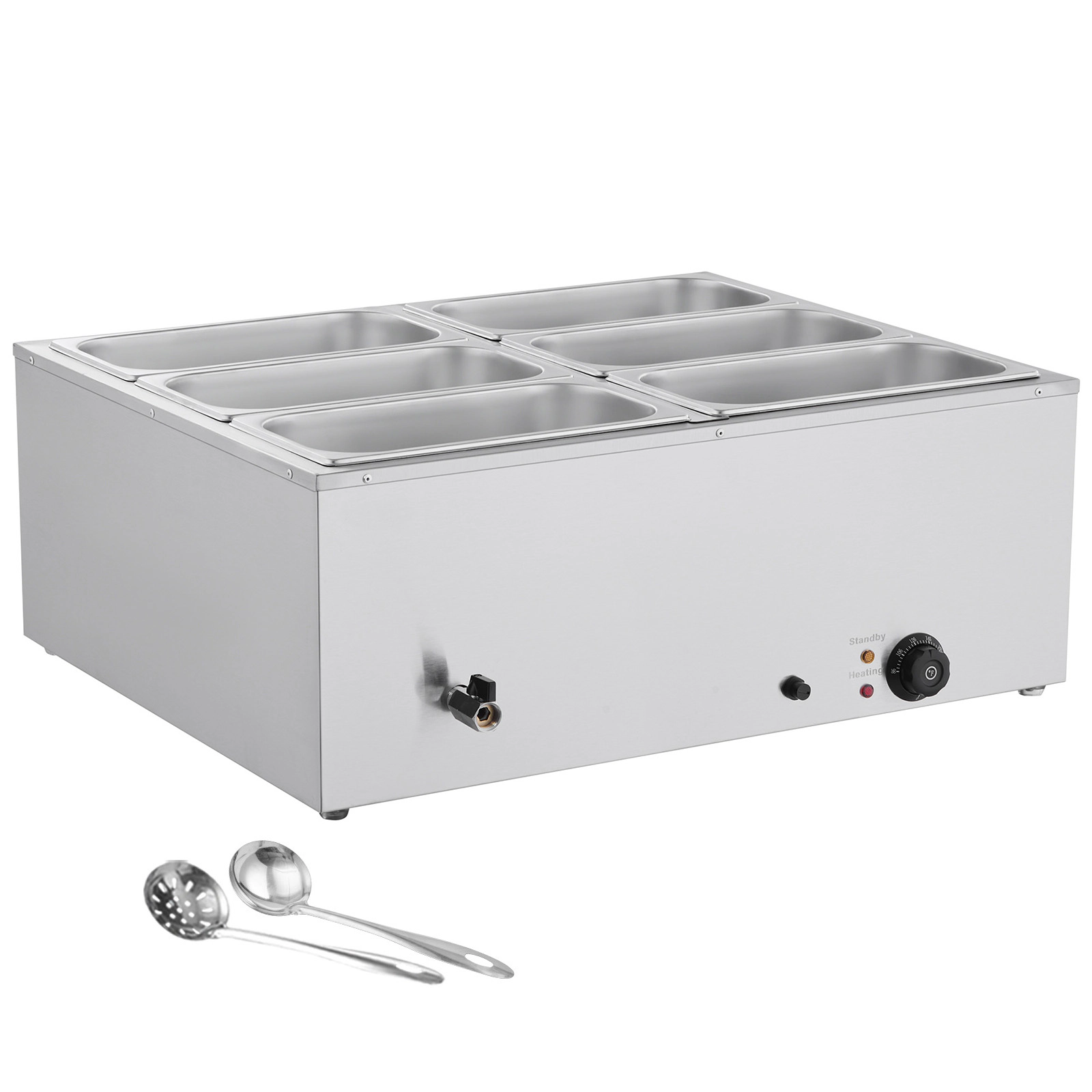 HONGGE Commercial Food Warmer 1500W Electric Stainless Steel Steam Food Warmer with Lid Fast Heating Countertop Buffet
