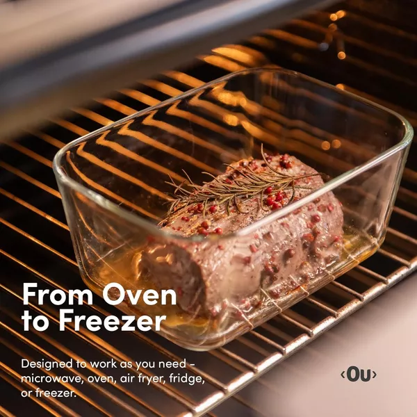 OU Glass Food Storage Container Set 10pc, Airtight Leak Proof Lids w/ Microwave Valve, Microwave Freezer Dishwasher Safe