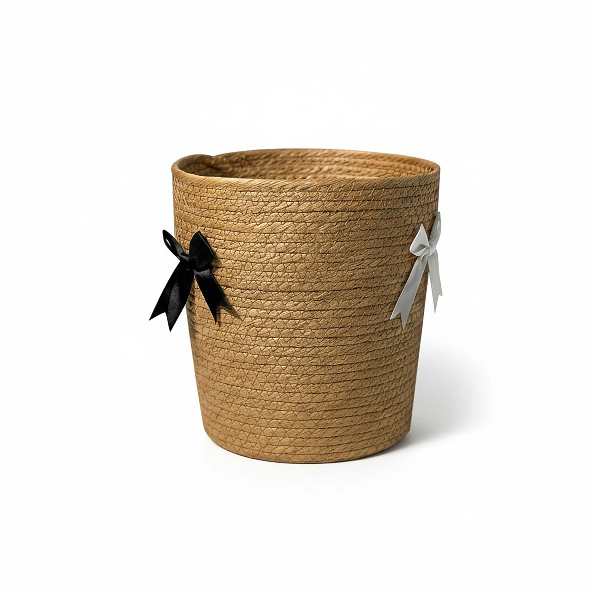 Alilang Unisex Woven Round Storage Basket Decorative Rope Organizer with Bow Accent and Open Top Design