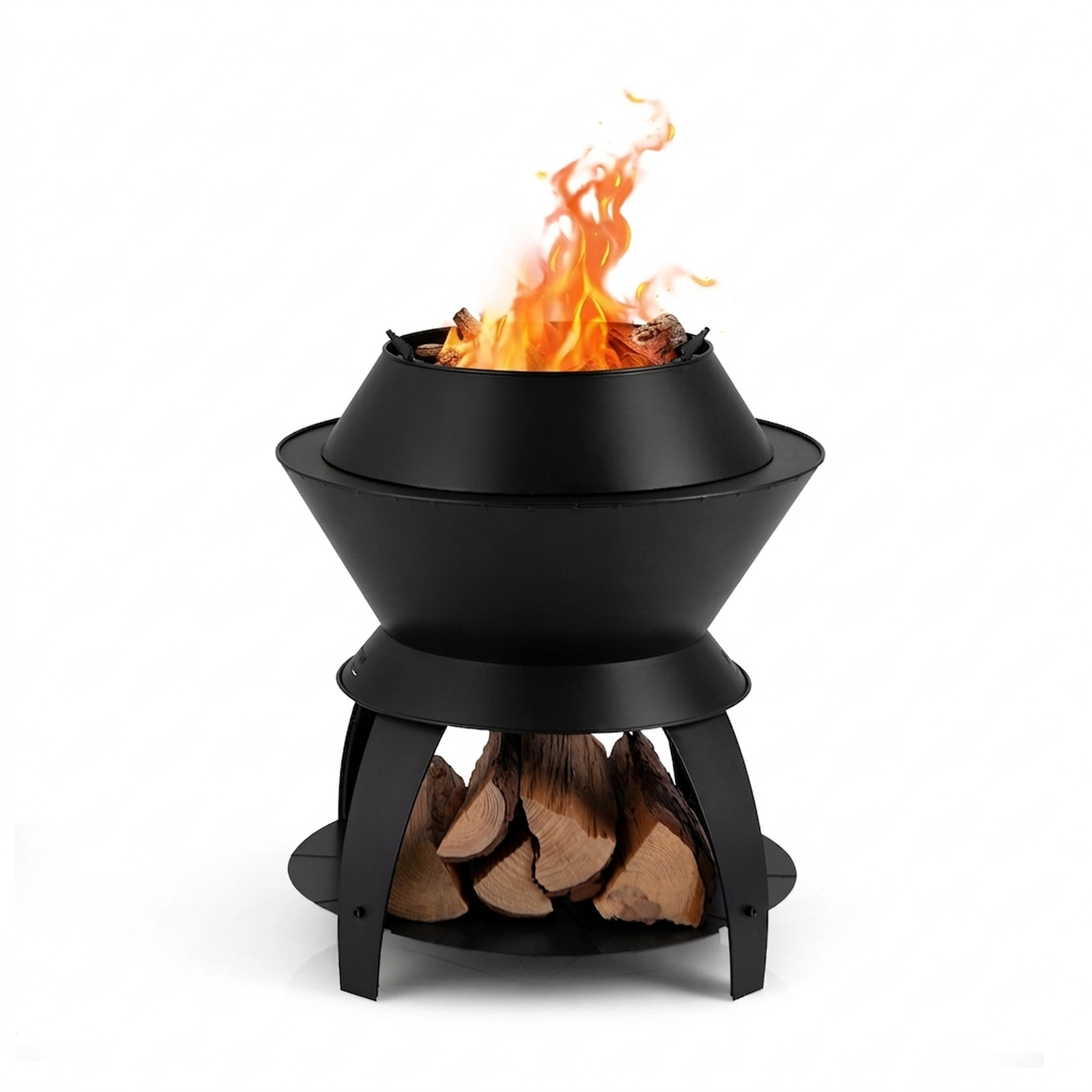 SUGIFT Black Pot Holder and Log Shelf 20-in Patio Fire Pit Metal Camping Fire Bowl