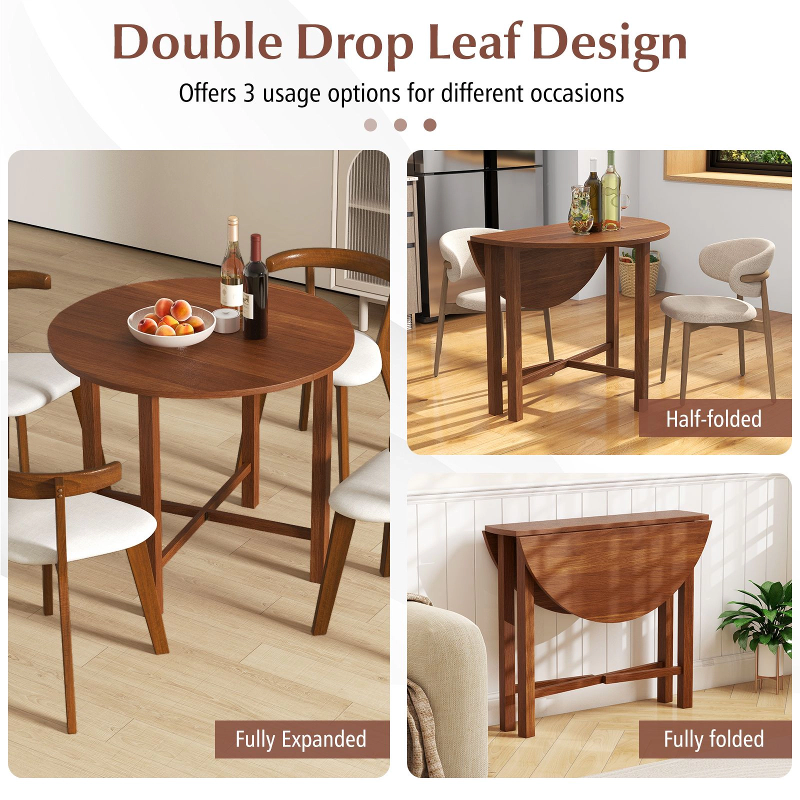 Slickblue Round Folding Kitchen Table with Rubber Wood