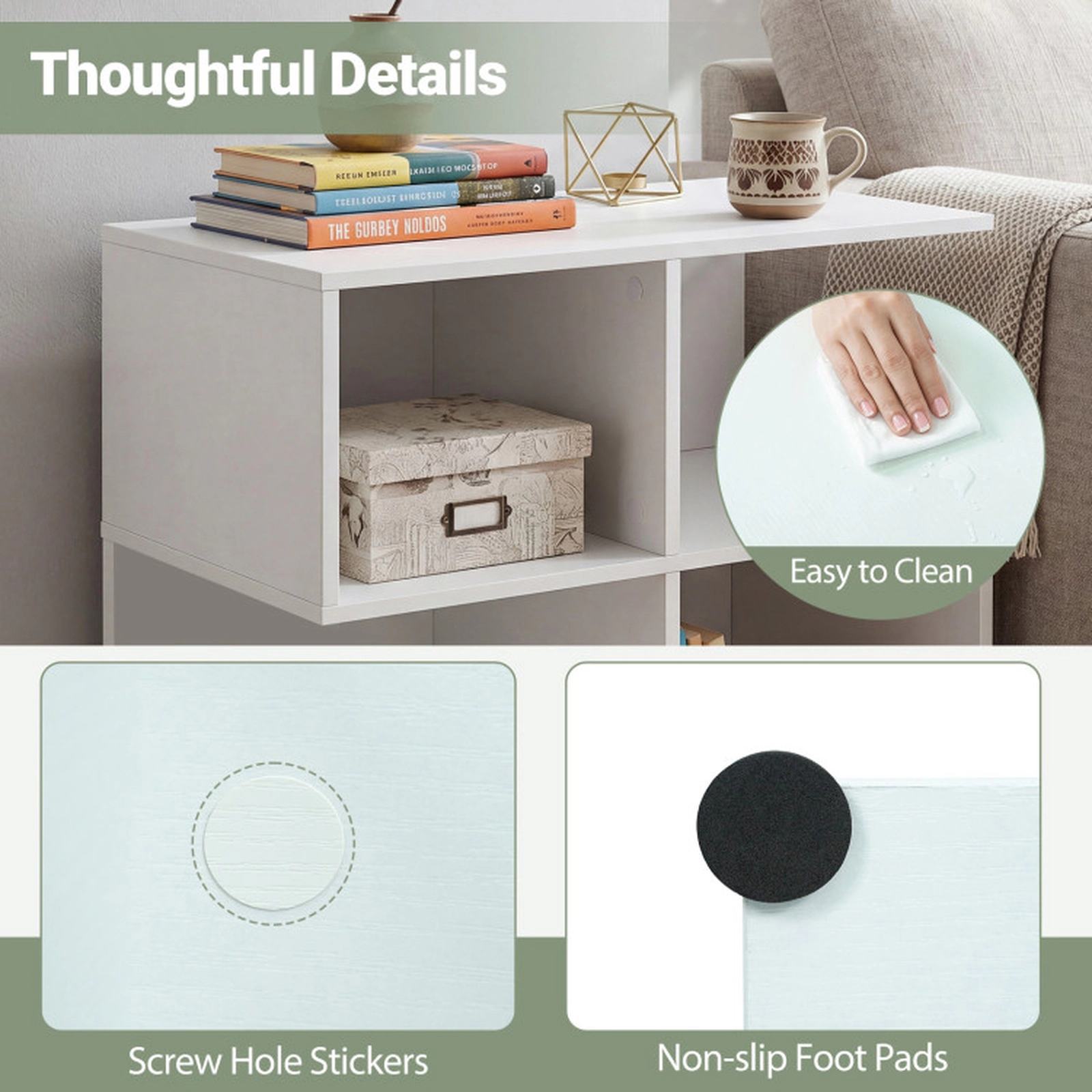 SUGIFT White 24-In 3-Tier S-Shaped End Table with 4 Storage Cubes