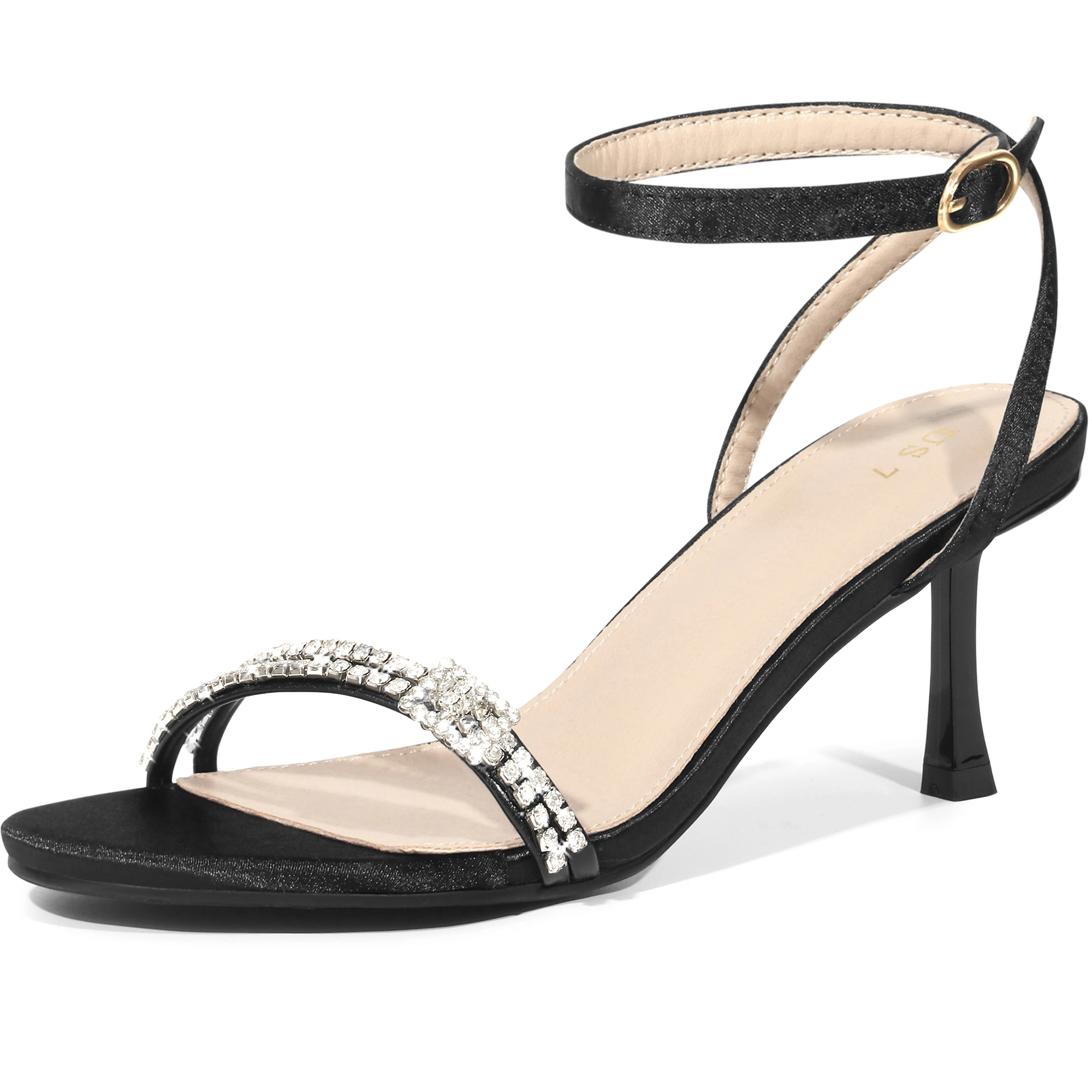 BLISSFUL STEP Women's Rhinestone Open Toe Strappy Slingback Heel Sandals