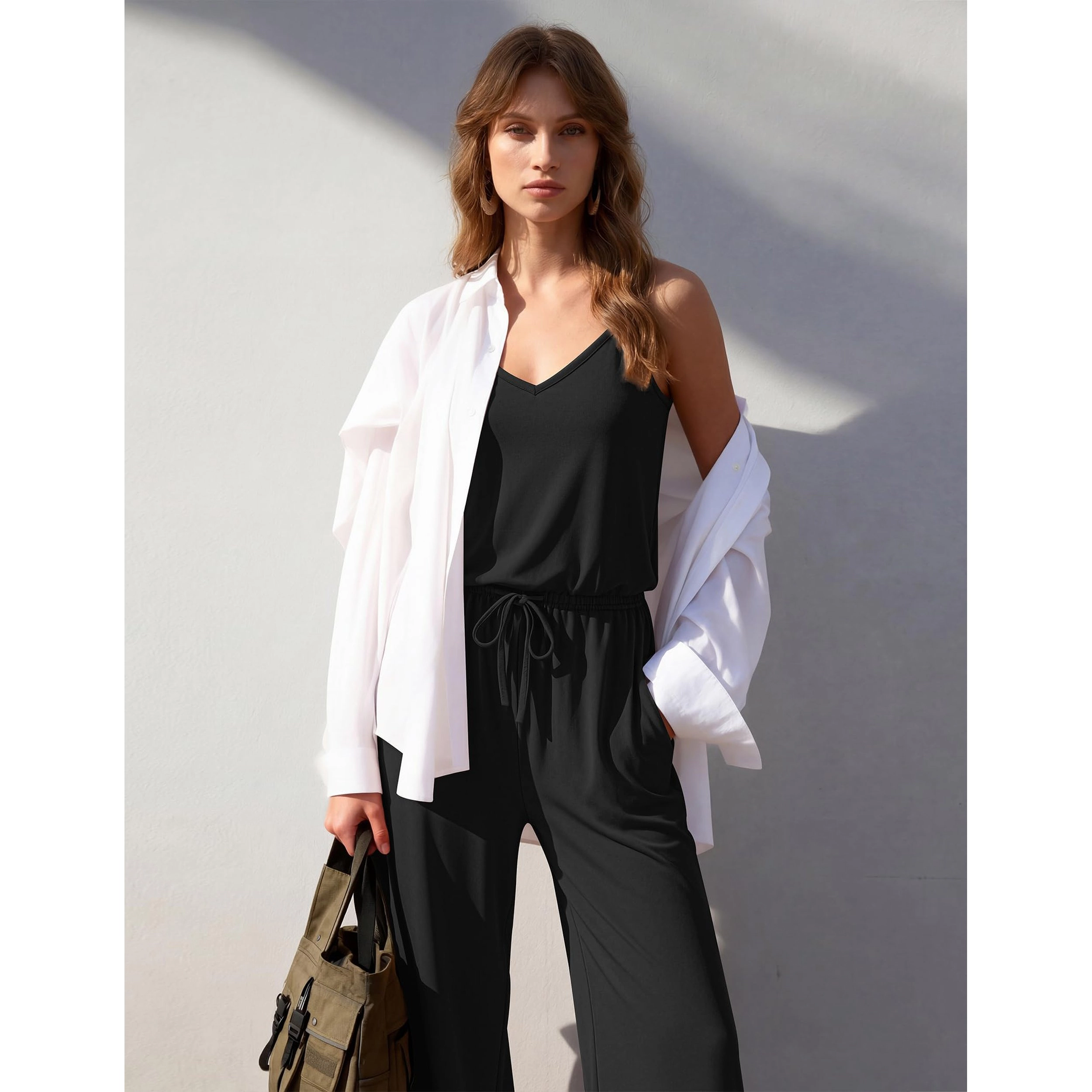 Ekouaer Women's V Neck Sleeveless Cami Top & Wide Leg Pants Set