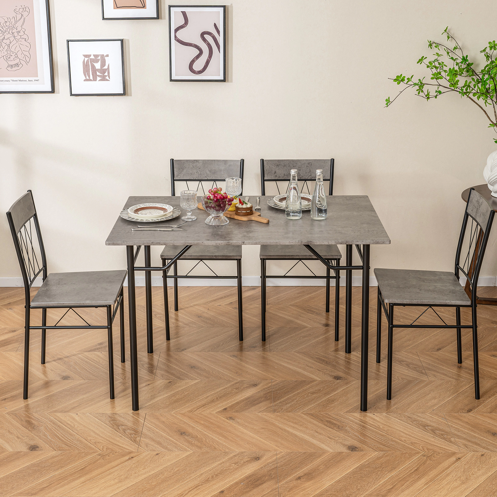 LJG 5-Piece Dining Table Set for 4 with Kitchen Table and 4 Dining Chairs