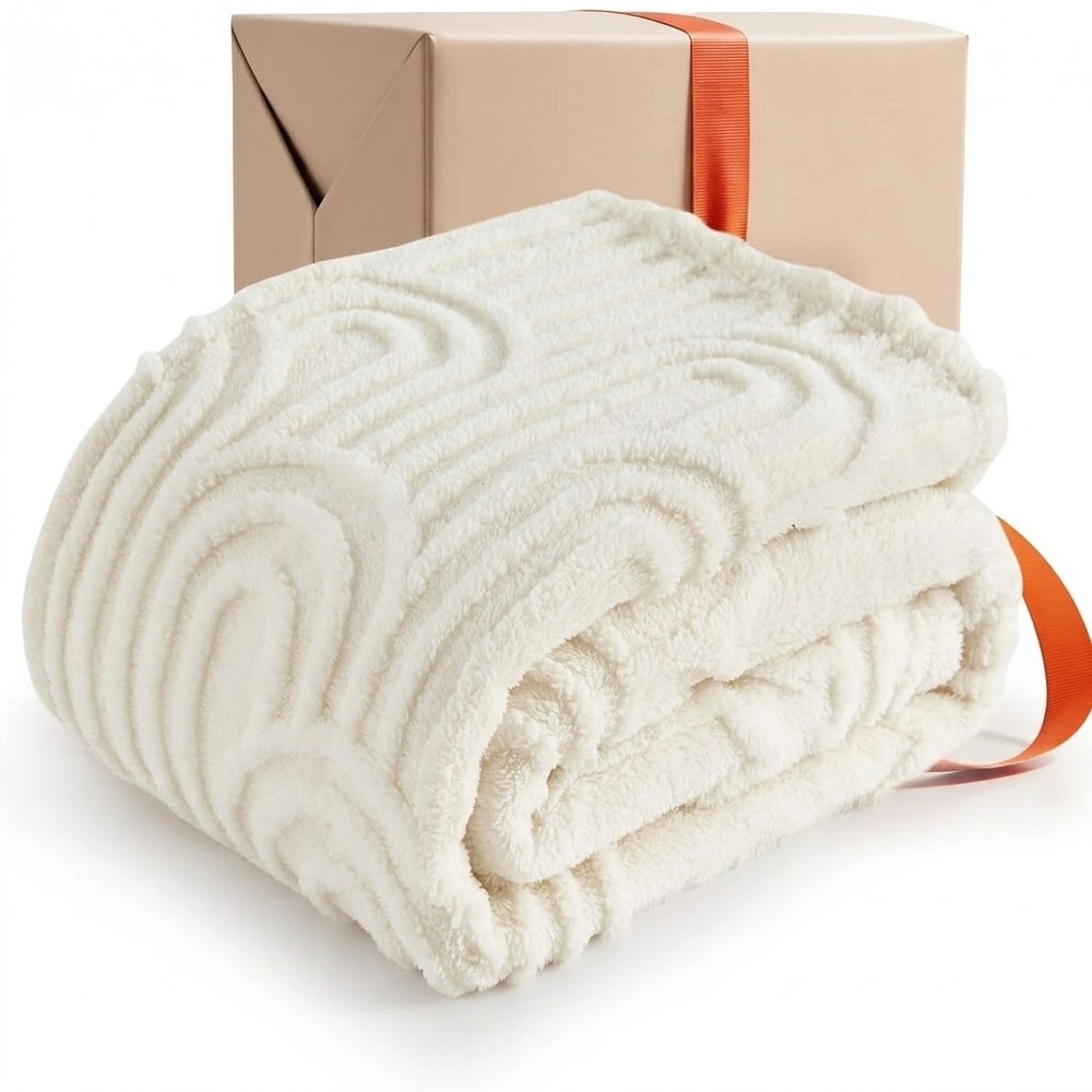Technopliance Boho Sherpa Throw Blanket 50 x 60 Inch Off White
