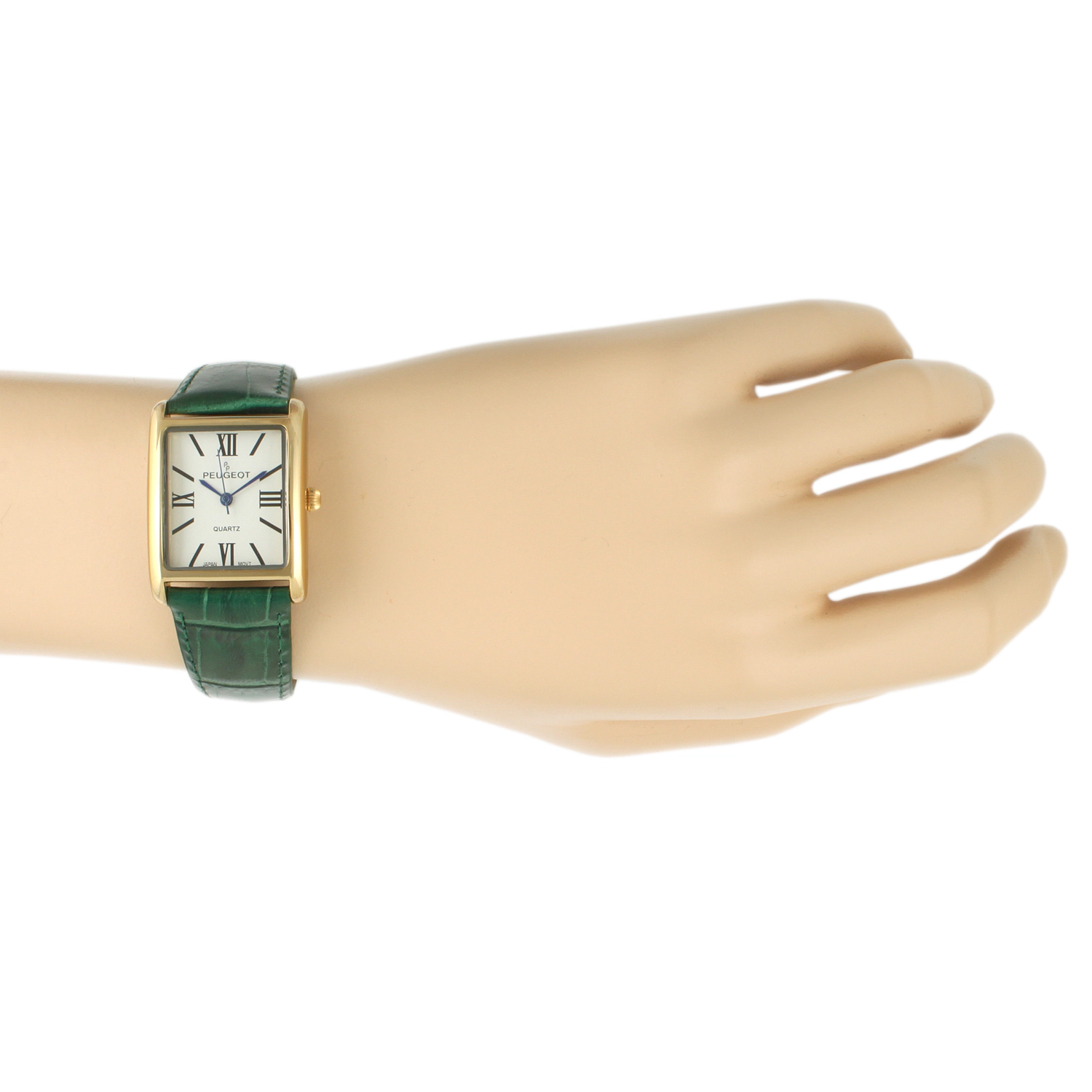 Peugeot Women's Tank Watch Roman Dial Green Leather Strap