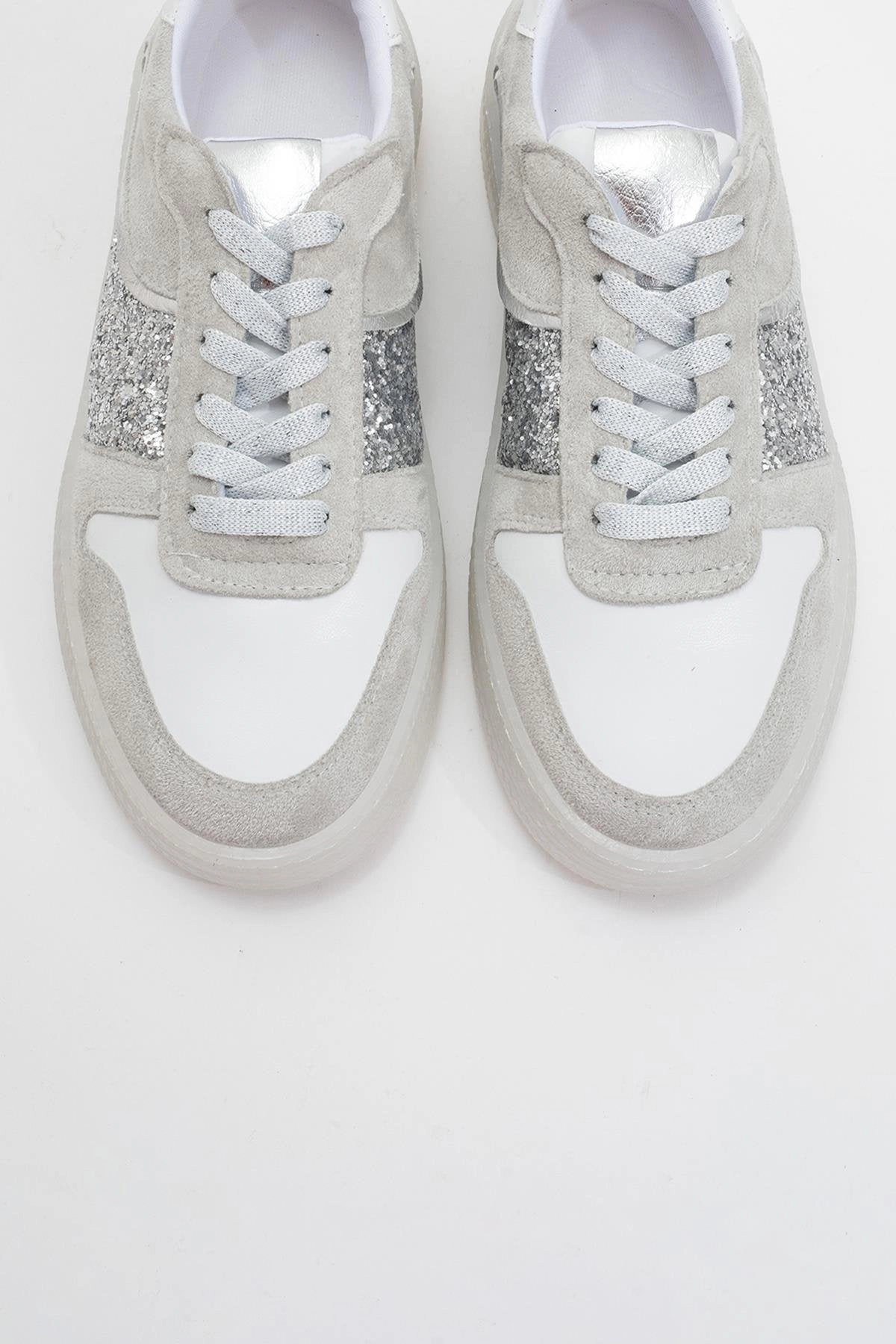 Forever & Always Womens Felipe Glitter Leather Sneakers
