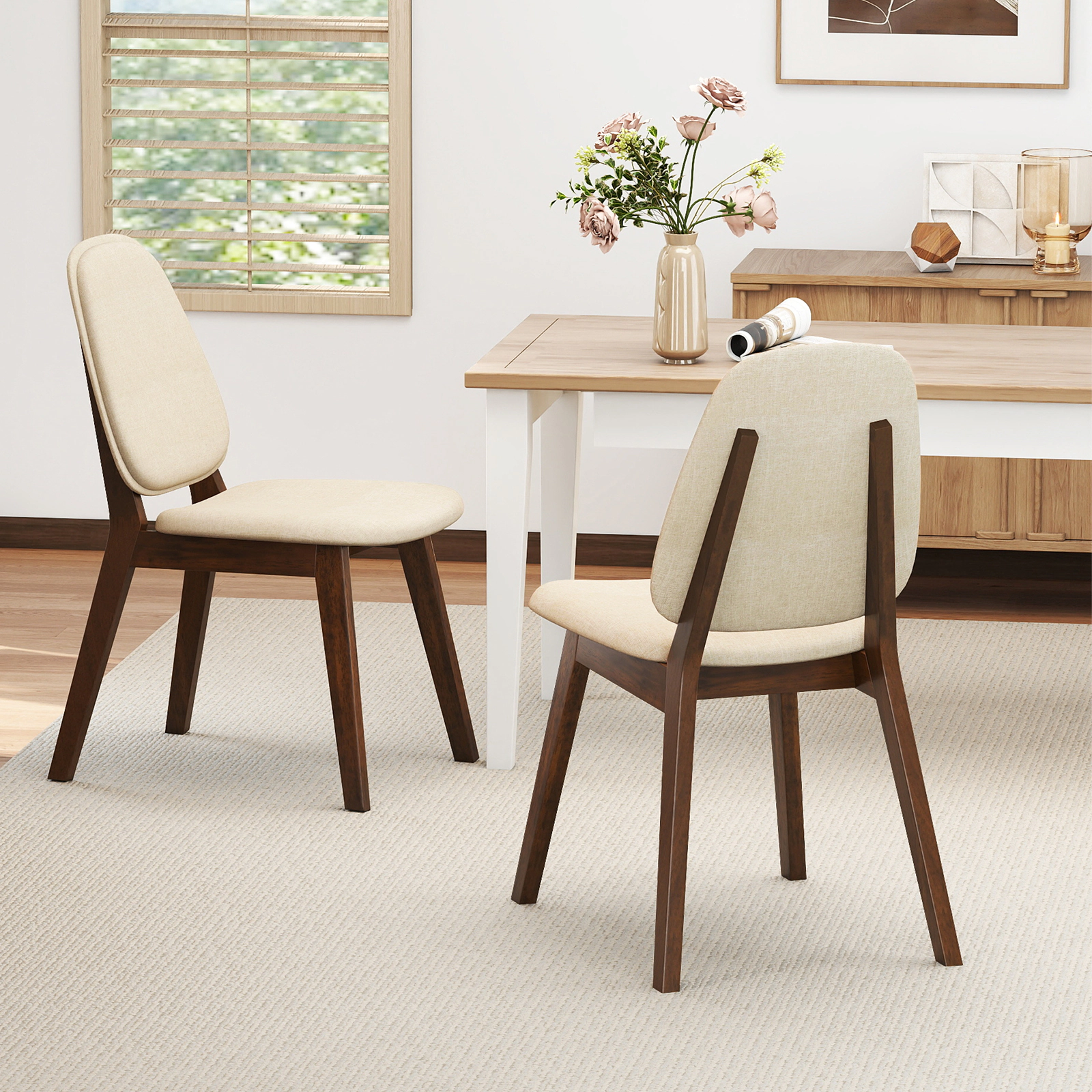 LJG Wooden Dining Chair Set of Mid-Century Modern Upholstered Side Armless Chair