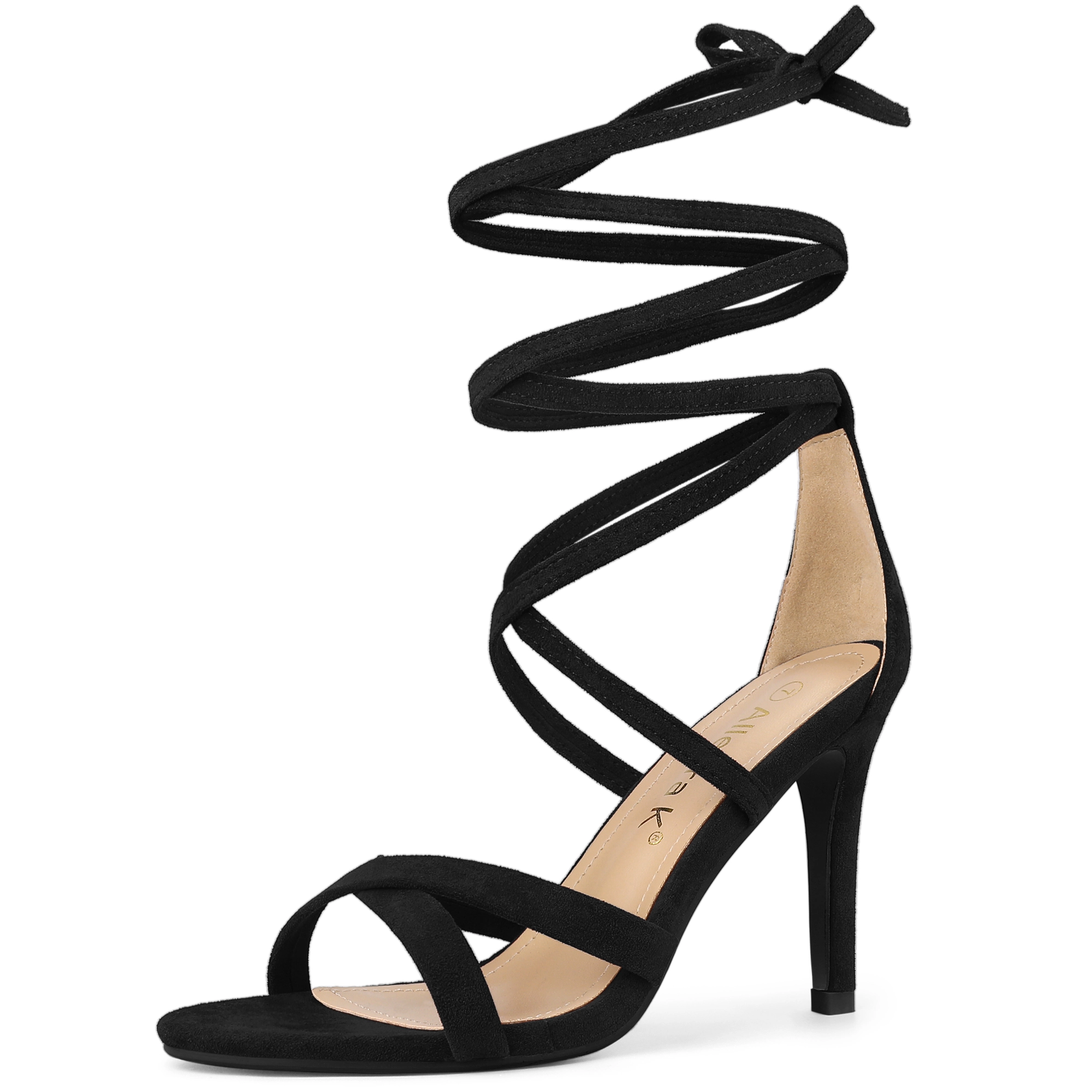 BLISSFUL STEP Women's Stiletto High Heel Open Toe Lace Up Cross Strap Sandals