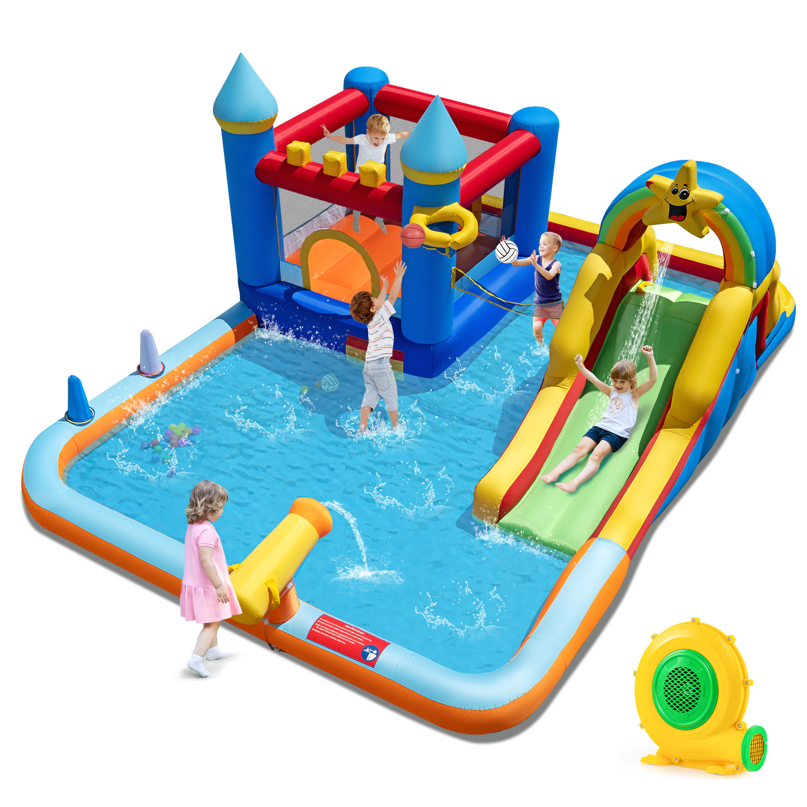 LJG Kids Inflatable Water Slide Park Bouncy Castle with Climbing Wall with Blower