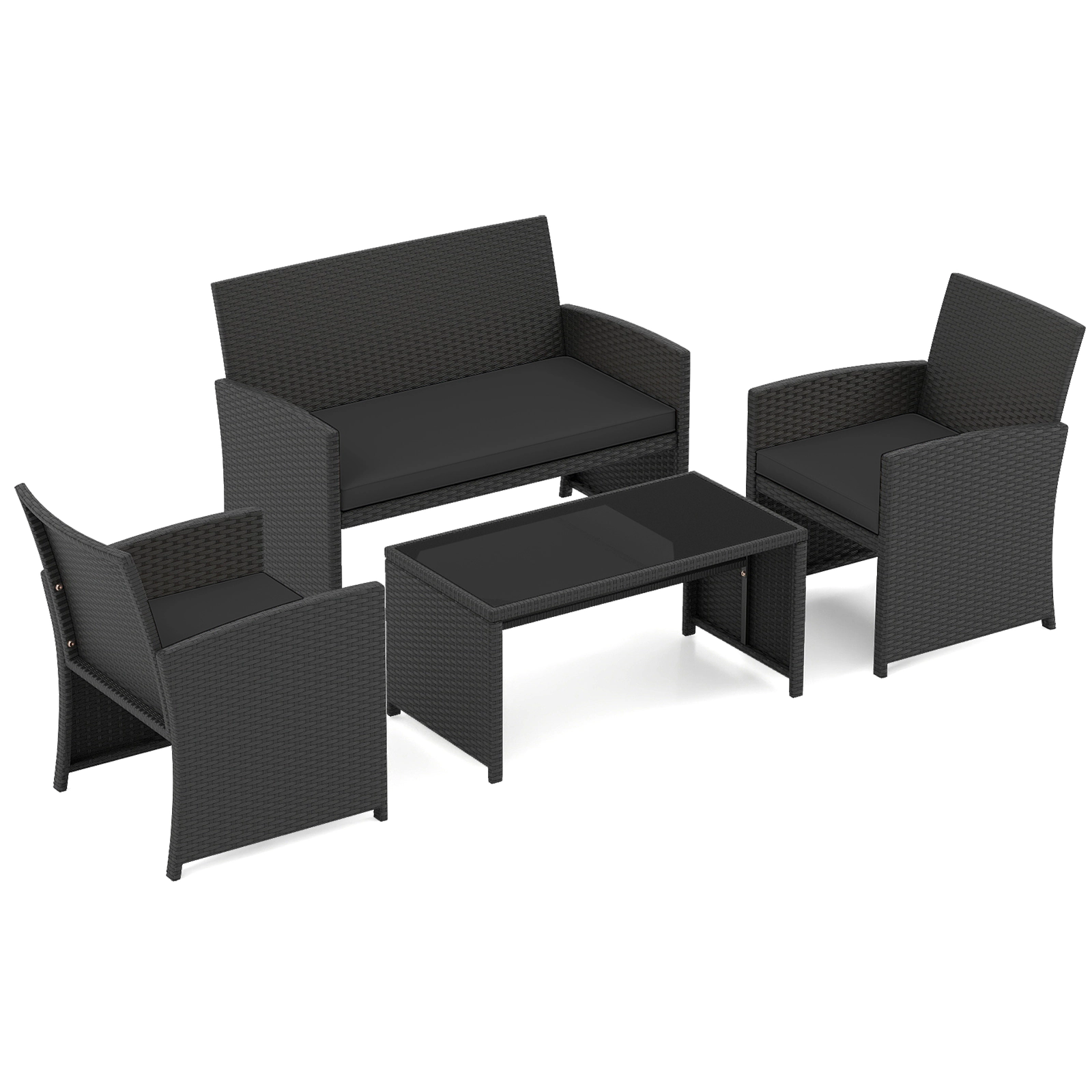 LJG 4 Pieces Patio Furniture Set with Tempered Glass Tabletop and Removable Cushion