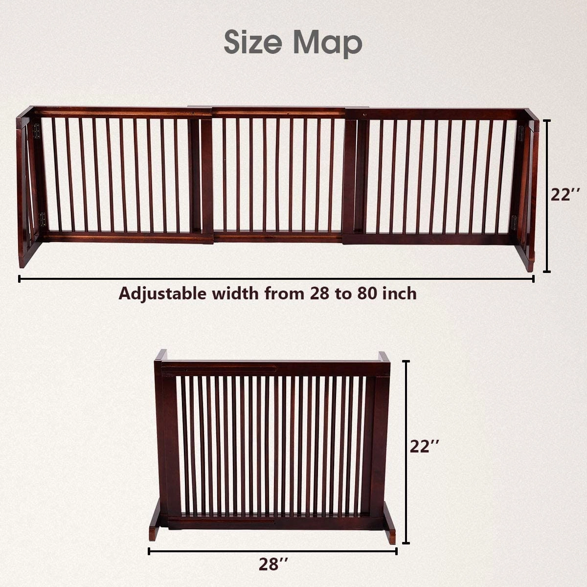 SUGIFT Brown Folding Adjustable Free Standing 3 Panel Wood Pet Gate