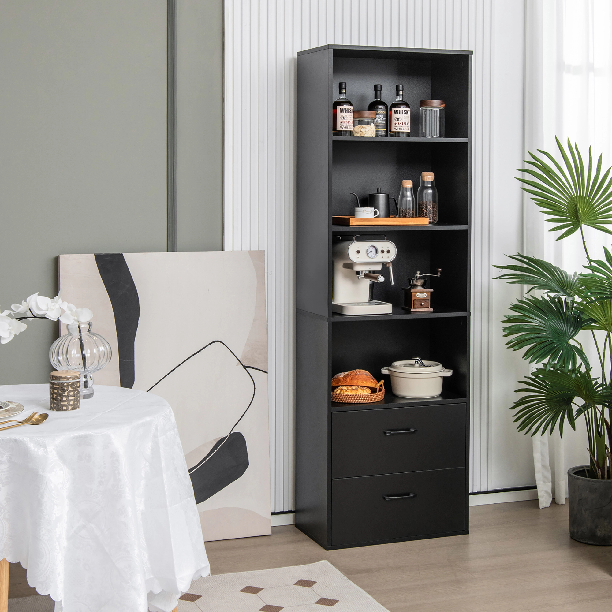 Costway 6-Tier Tall Bookshelf Freestanding Modern Bookcase White Storage Cabinet
