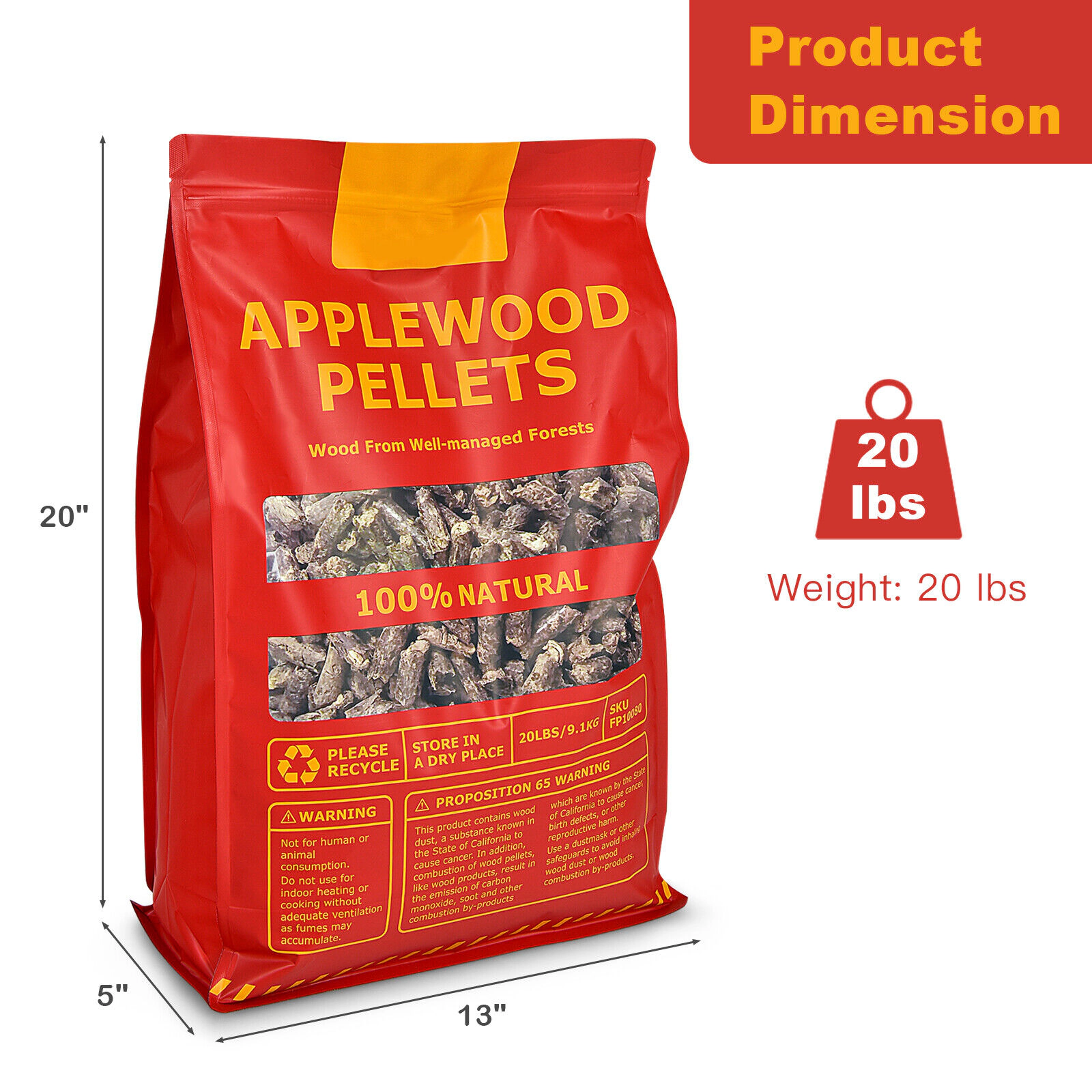 SUGIFT 20-lb 100% All-Natural Apple Hardwood Barbecue Grilling Wood Pellets 13-in x 5-in x 20-in Bag Natural
