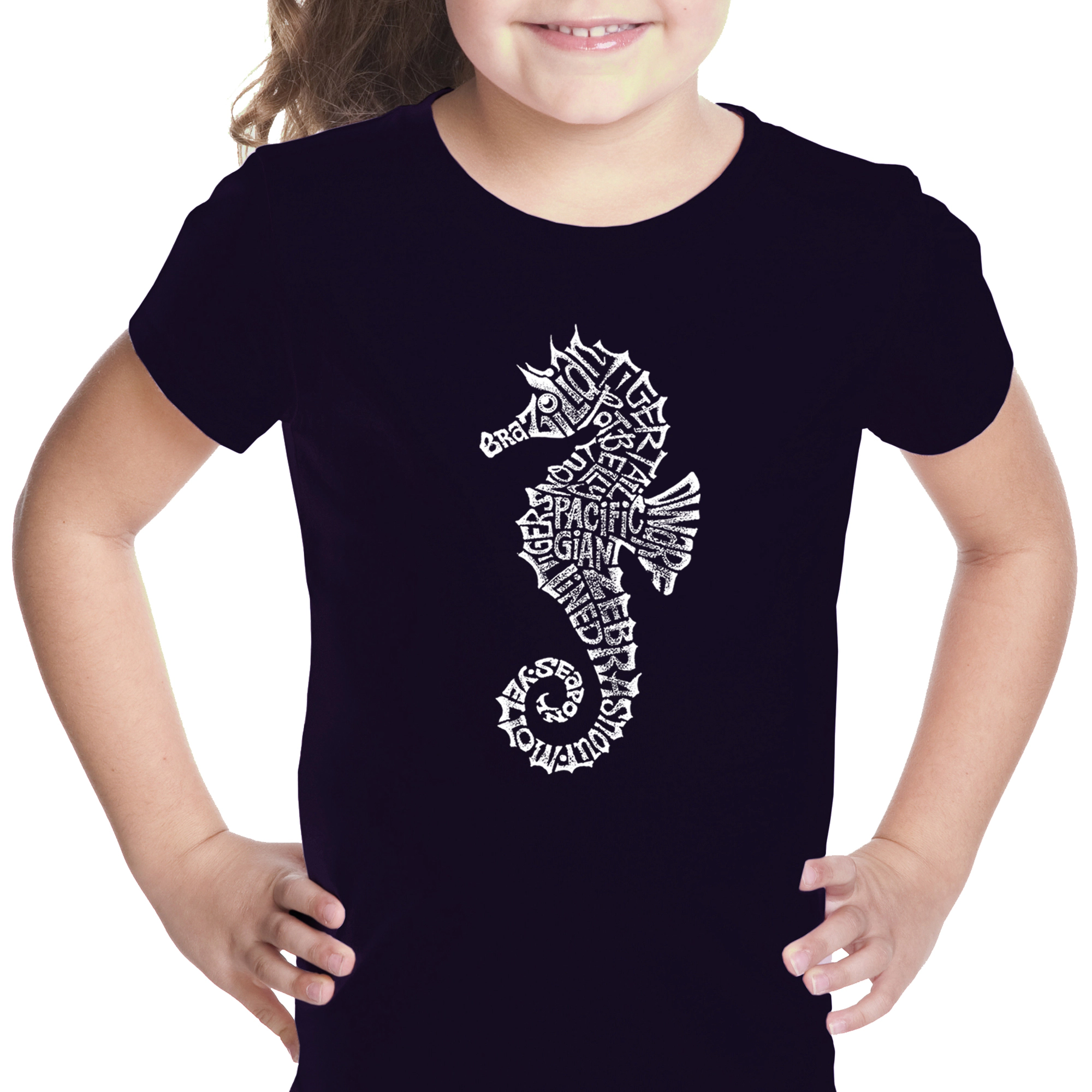LA Pop Art Girls Word T-Shirt - Types of Seahorse