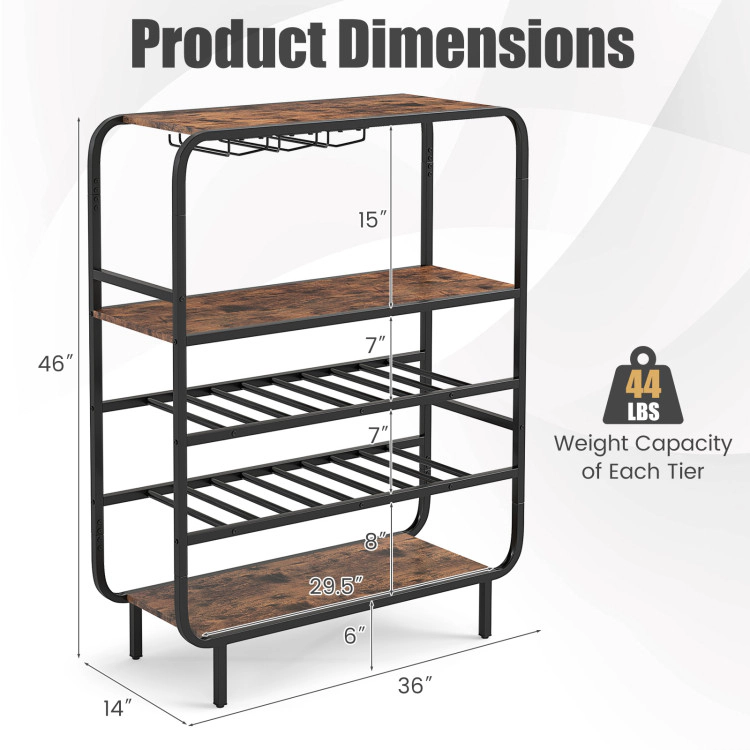 Hivvago Wine Bar Storage Organizer with Bottle Racks and Hanging Glass Holders