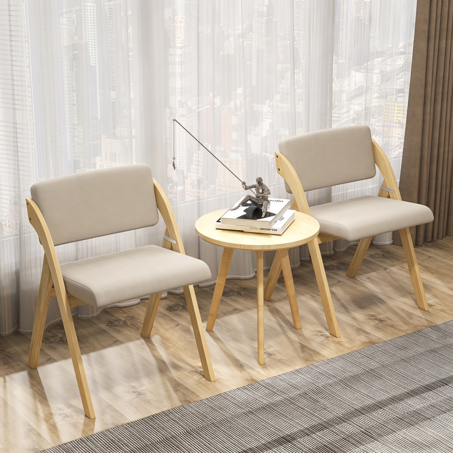 LJG Set of Folding Kitchen Dining Chairs with Rubber Wood Legs