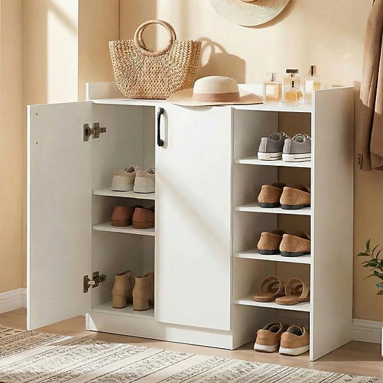 Glintex 33-Inch Shoe Cabinet with Safety Barrier Top and 2 Adjustable Inner Shelves, White