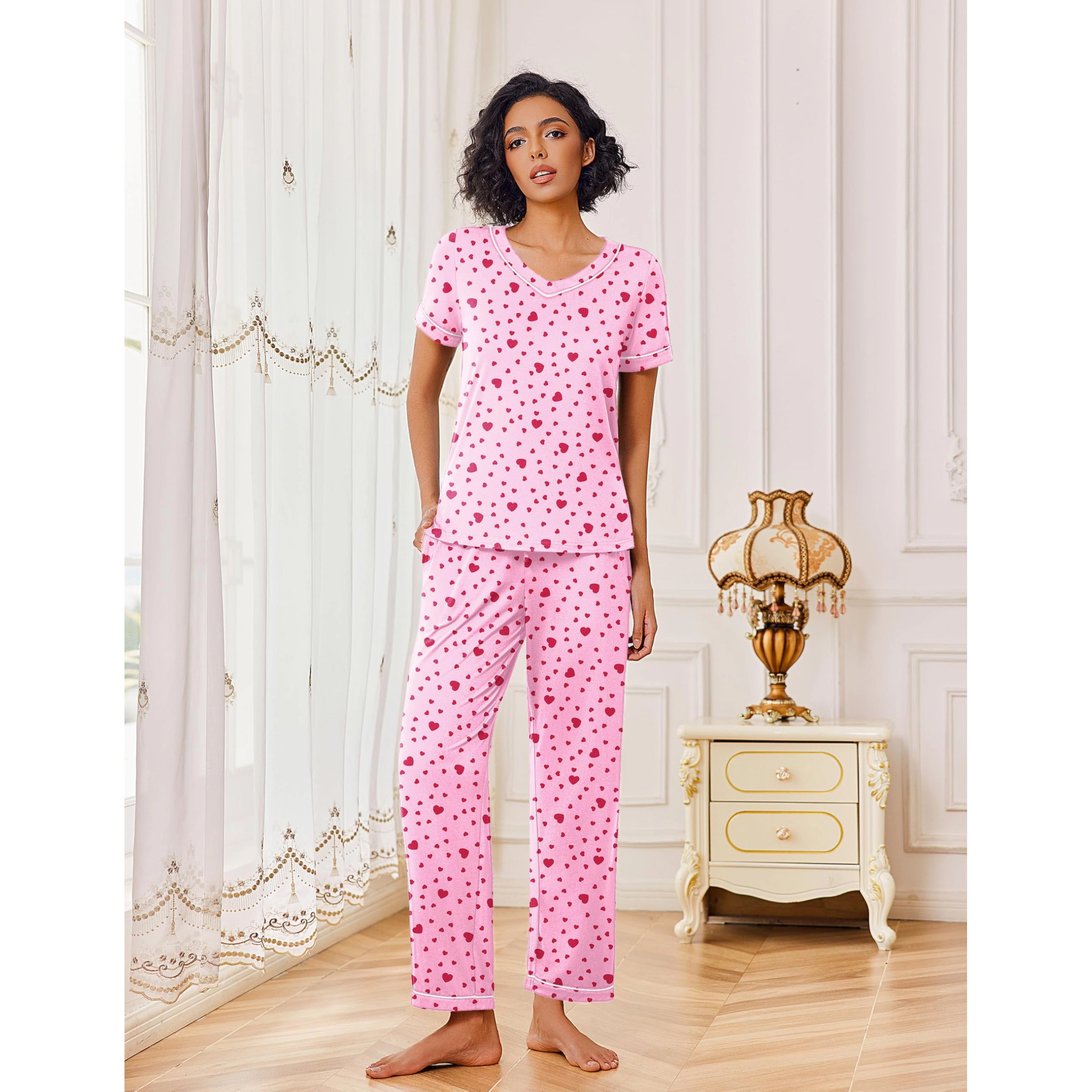Ekouaer Women's Soft Lounge Pajama Set with Relaxed Fit Pants