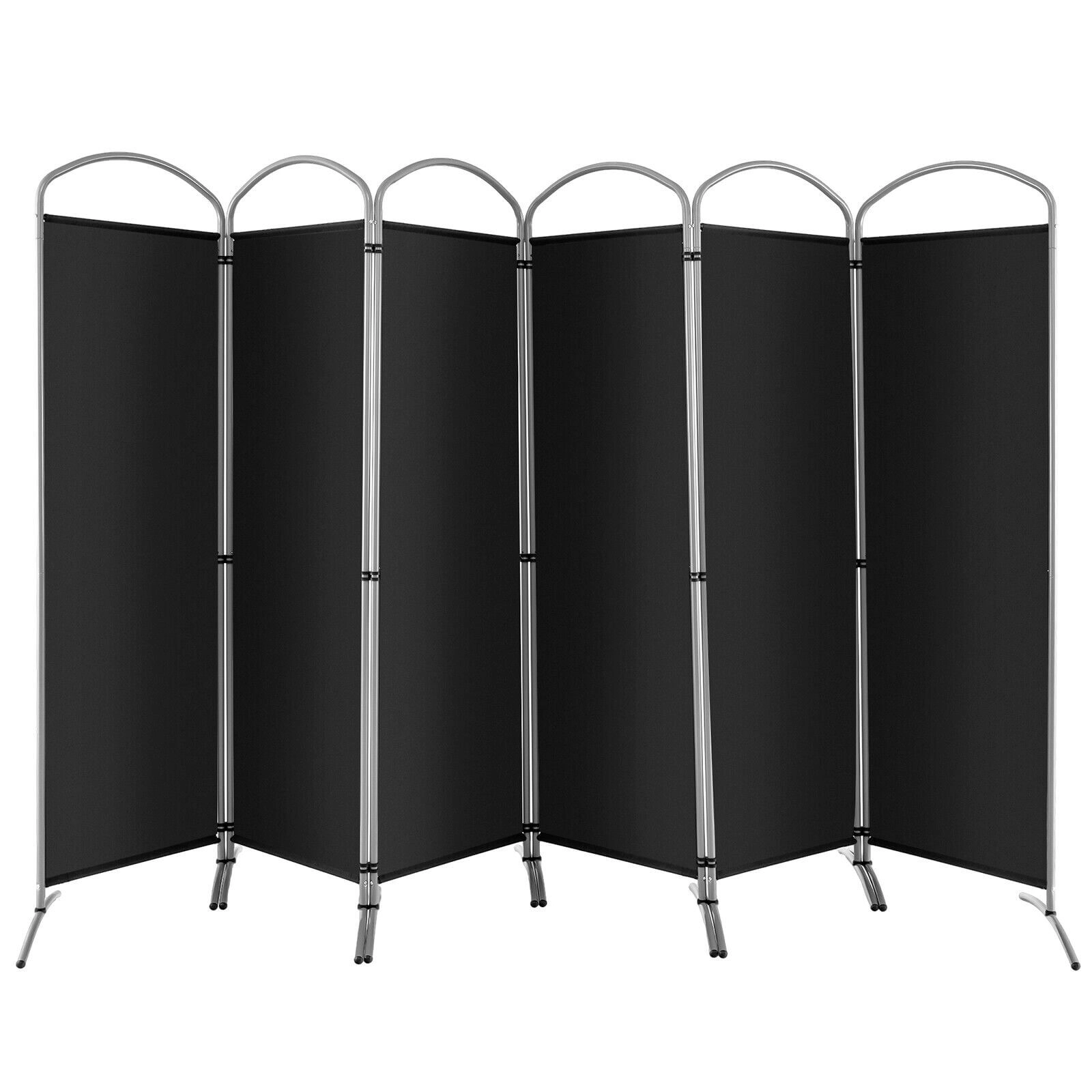 SUGIFT Black 6-Panel 131-in Wide 74-in Tall Freestanding Folding Room Divider Screen with Curved Base