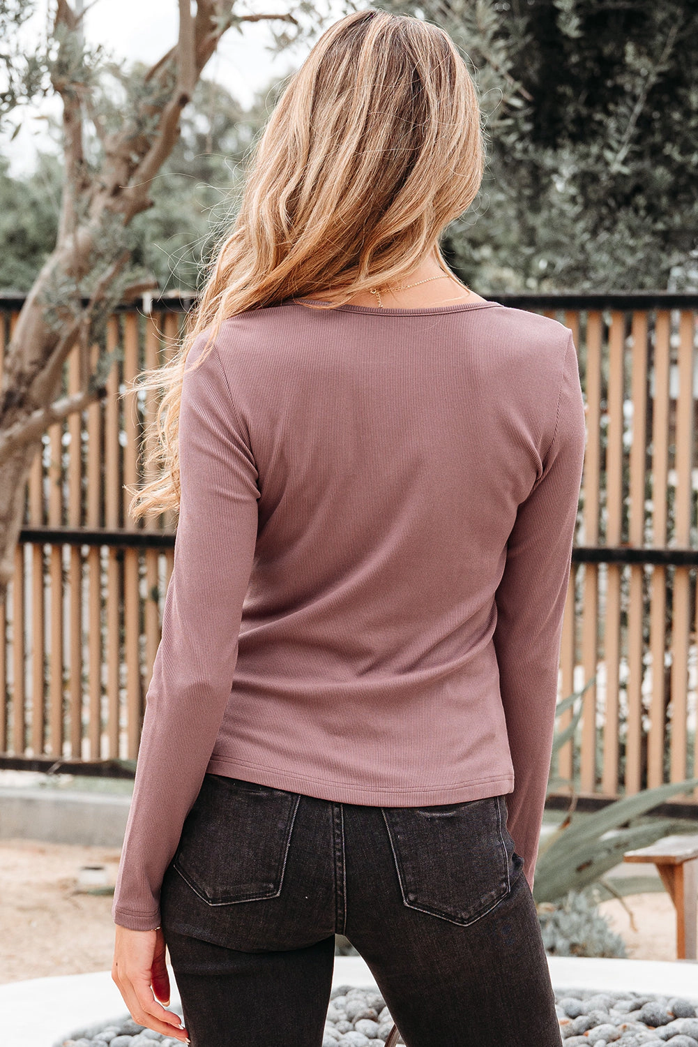 Threaded Pear Women's Cora Square Neck Ribbed Fit Long Sleeve Top