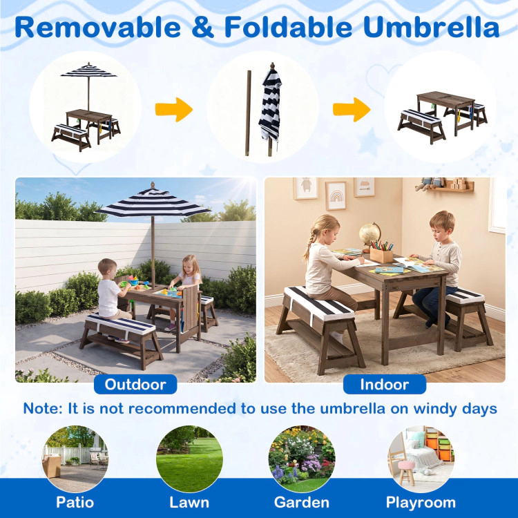 Hivvago Outdoor Kids Wooden Picnic Table And Benches Set With Umbrella