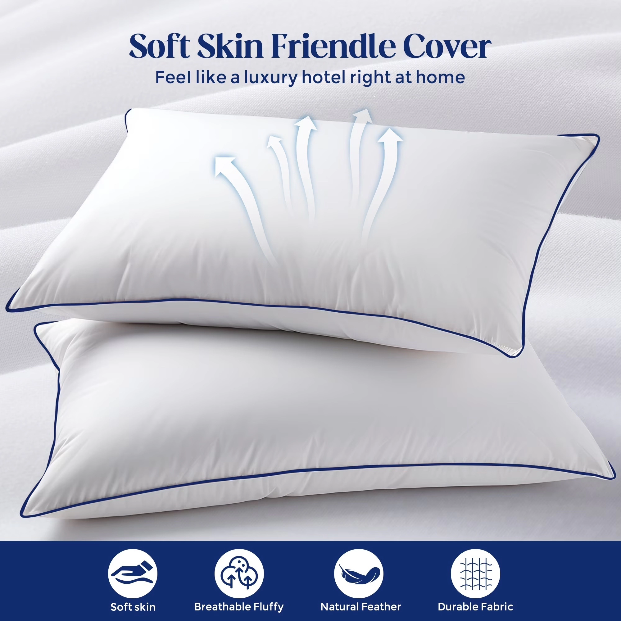 Unikome Set of 2 Goose Feather Pillows with Soft Cover, Medium Firm Bed Sleeping Pillows