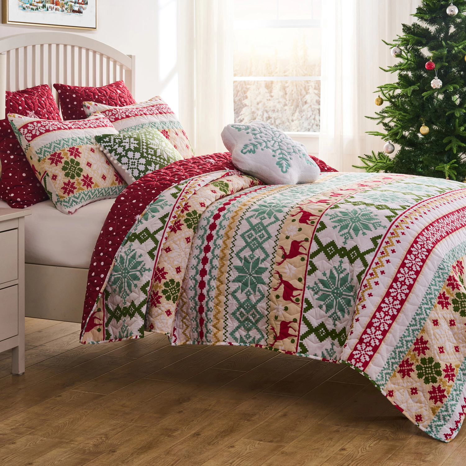 Greenland Home Fashion Fair 100% Cotton & Microfiber Back, Polyester Fill Isle Quilt Set 3-Piece Full/Queen Snow