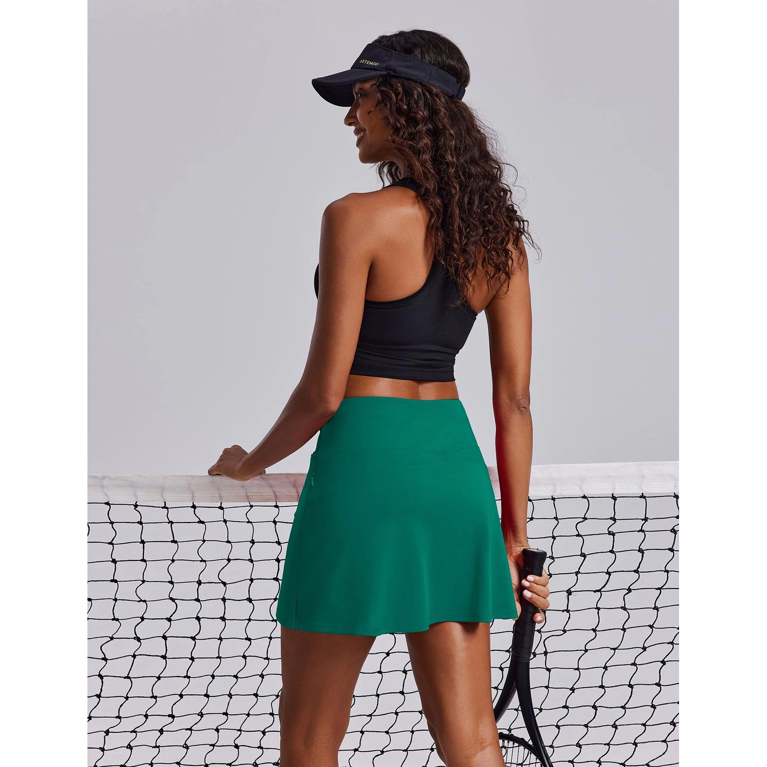 Pinspark Womens High Waist A-Line Skirts Solid Side Pocket Slit Hem Tennis Golf Skort