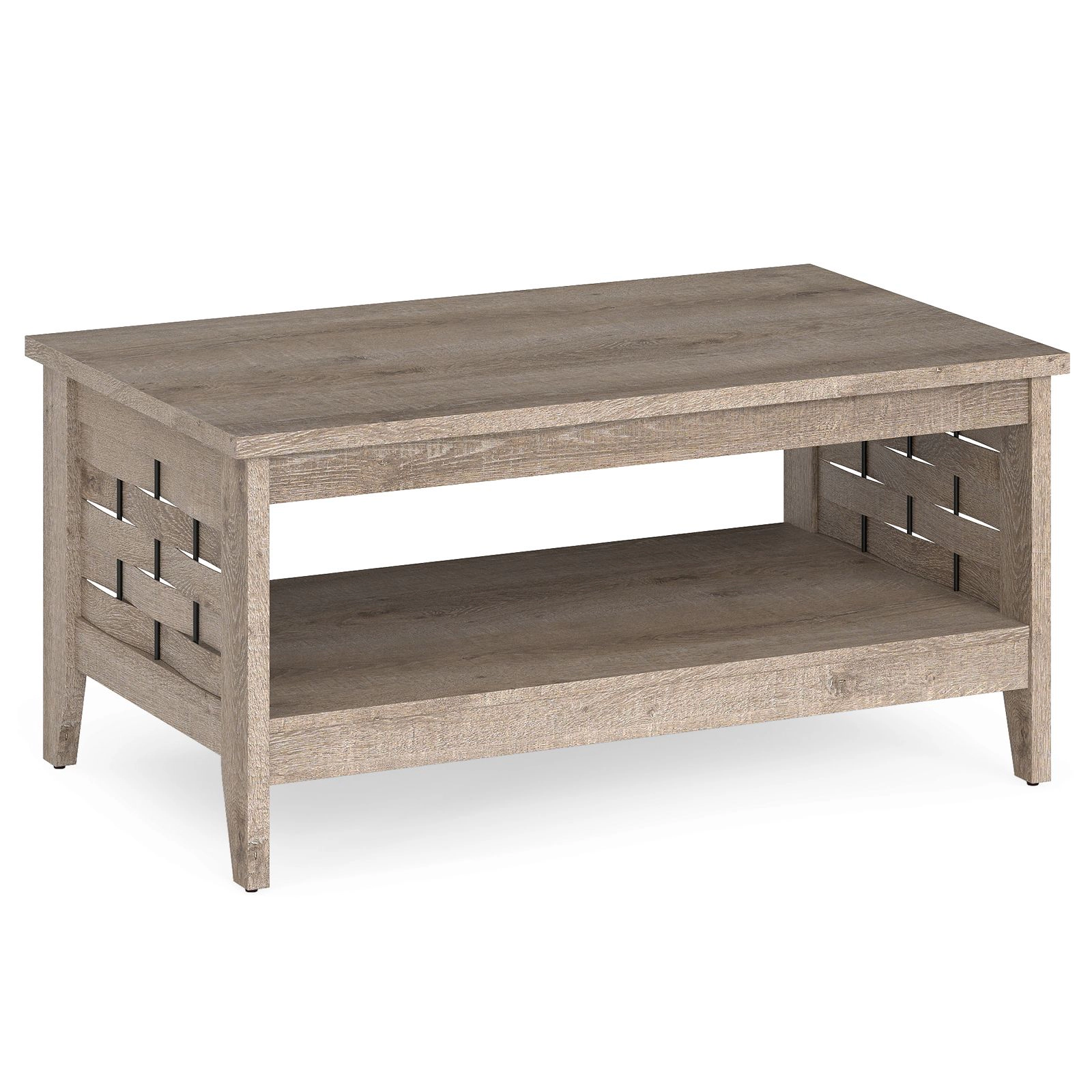 SlickBlue 2 Tier Coffee Table with Storage Shelf, Rustic Wood Center Table for Living Room