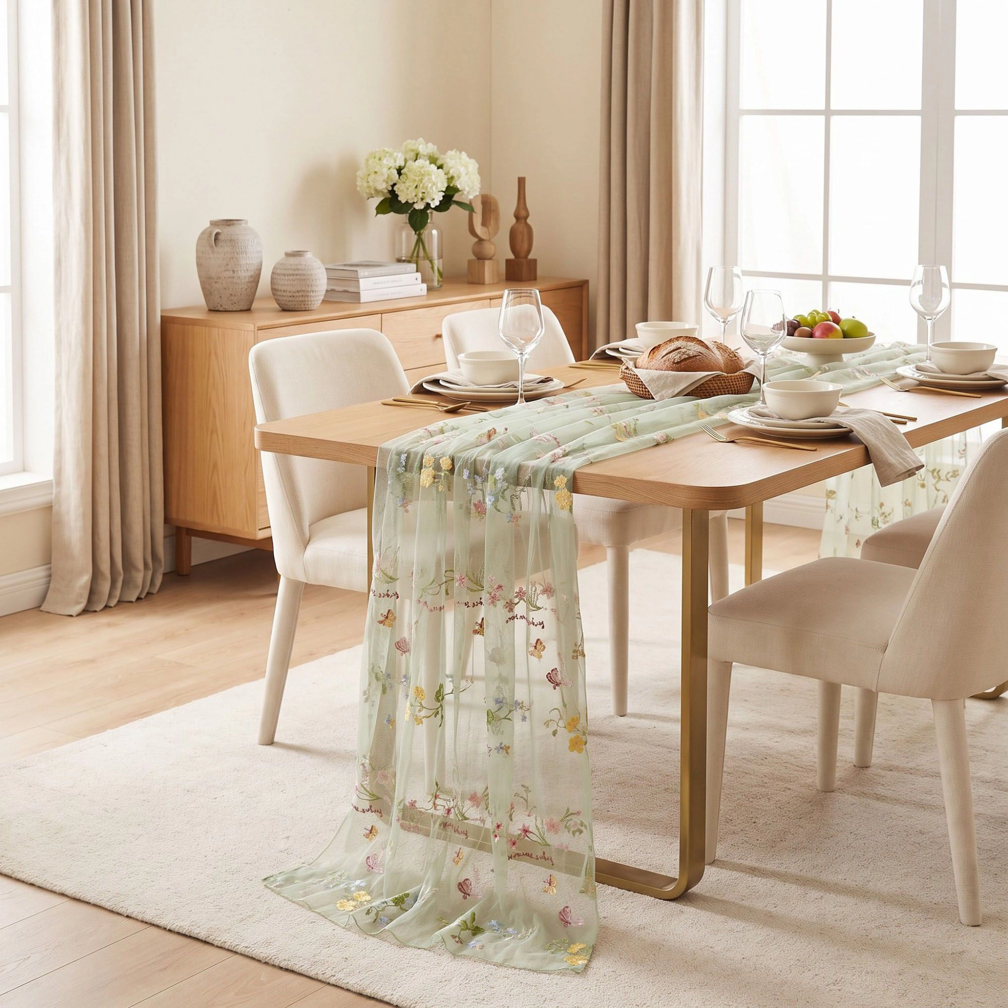 Alilang Unisex Sheer Floral Embroidered Table Runner 29.5x70.9in