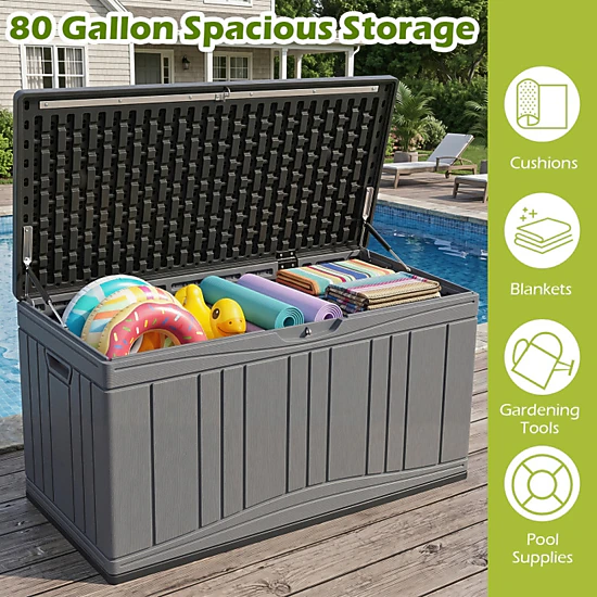 SUGIFT 80 Gallon HDPE Outdoor Deck Storage Box with Lockable Lid 330-lb ...