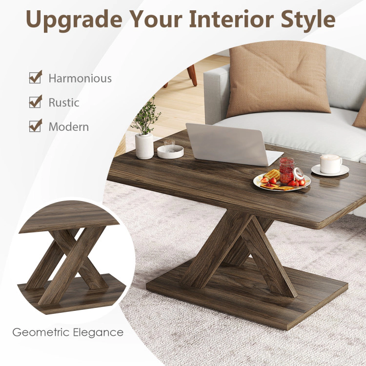 Hivvago Modern 37.5" Center Table with Solid Rubber Wood Frame and Stable Support