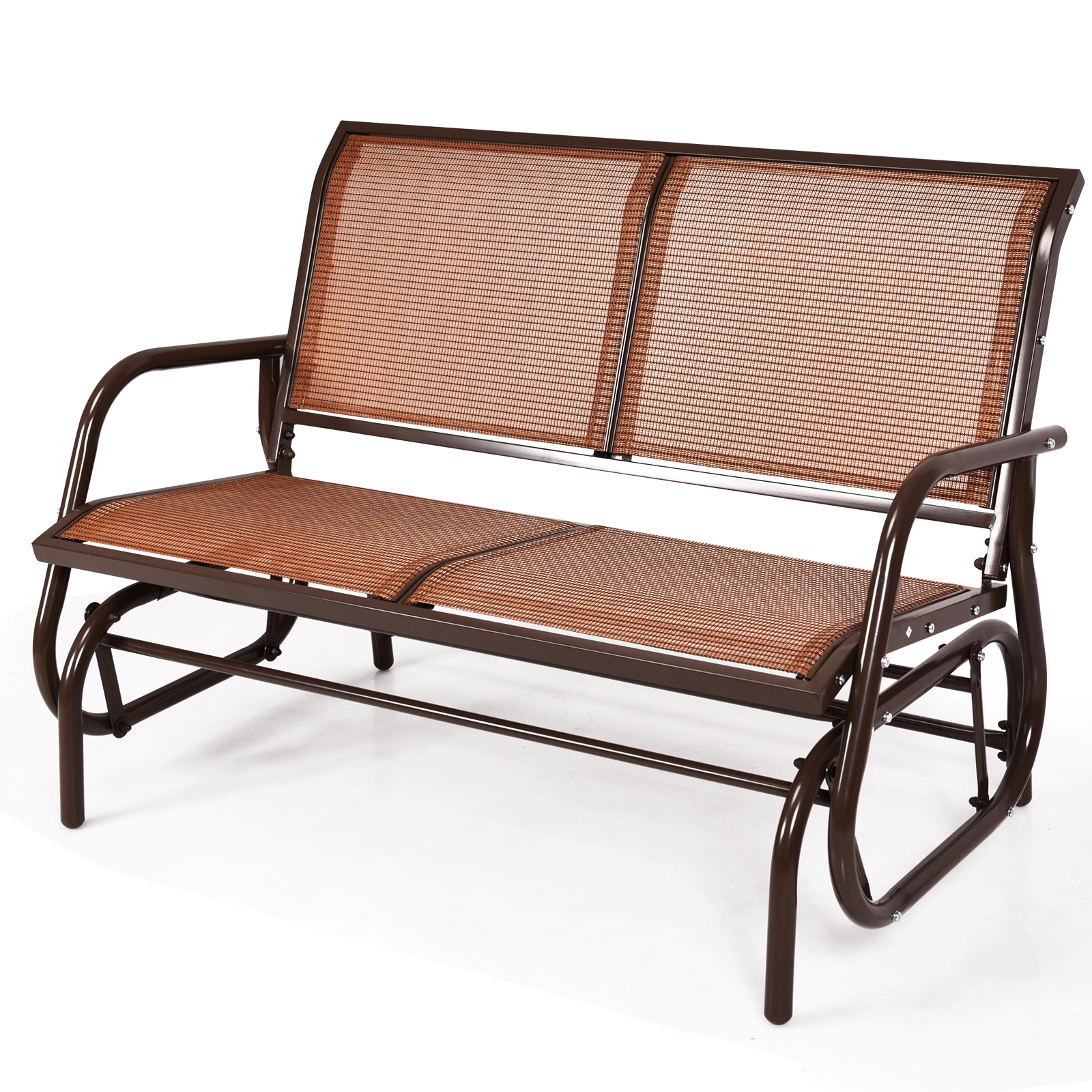 SUGIFT Brown Steel Frame 48-in Swing Glider Loveseat Rocker Lounge Bench