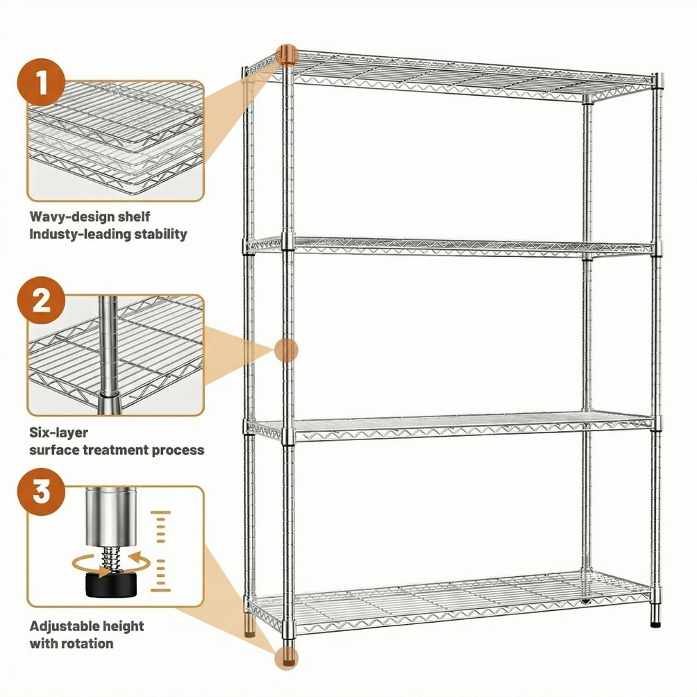 Flynama 4 Shelf Wire Shelving 1400 Lbs 45.3W x 15.8D x 59.4H in Heavy Duty Adjustable Metal Garage Rack