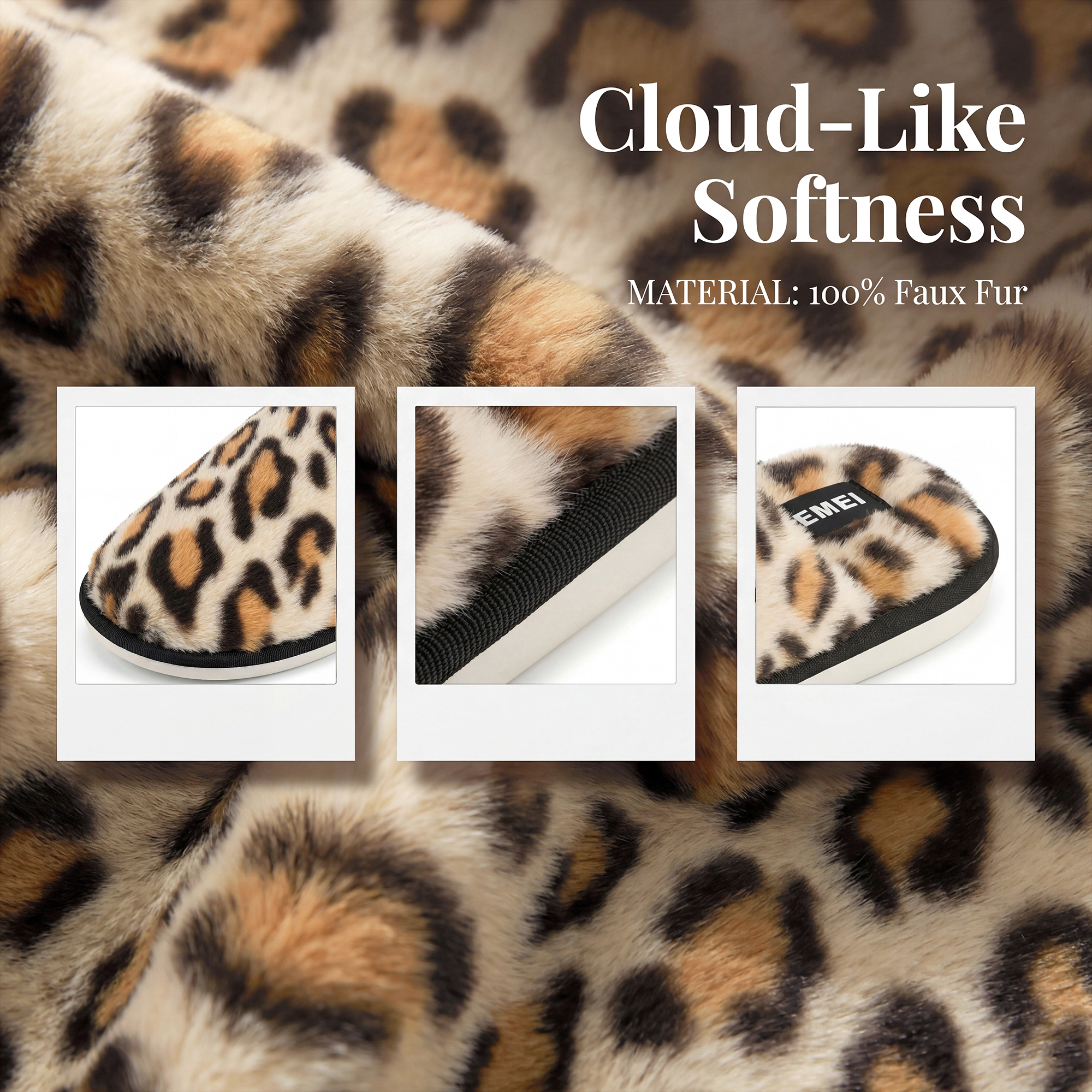 BLISSFUL STEP Women's Fuzzy Leopard Print Non-slip Indoor House Slippers